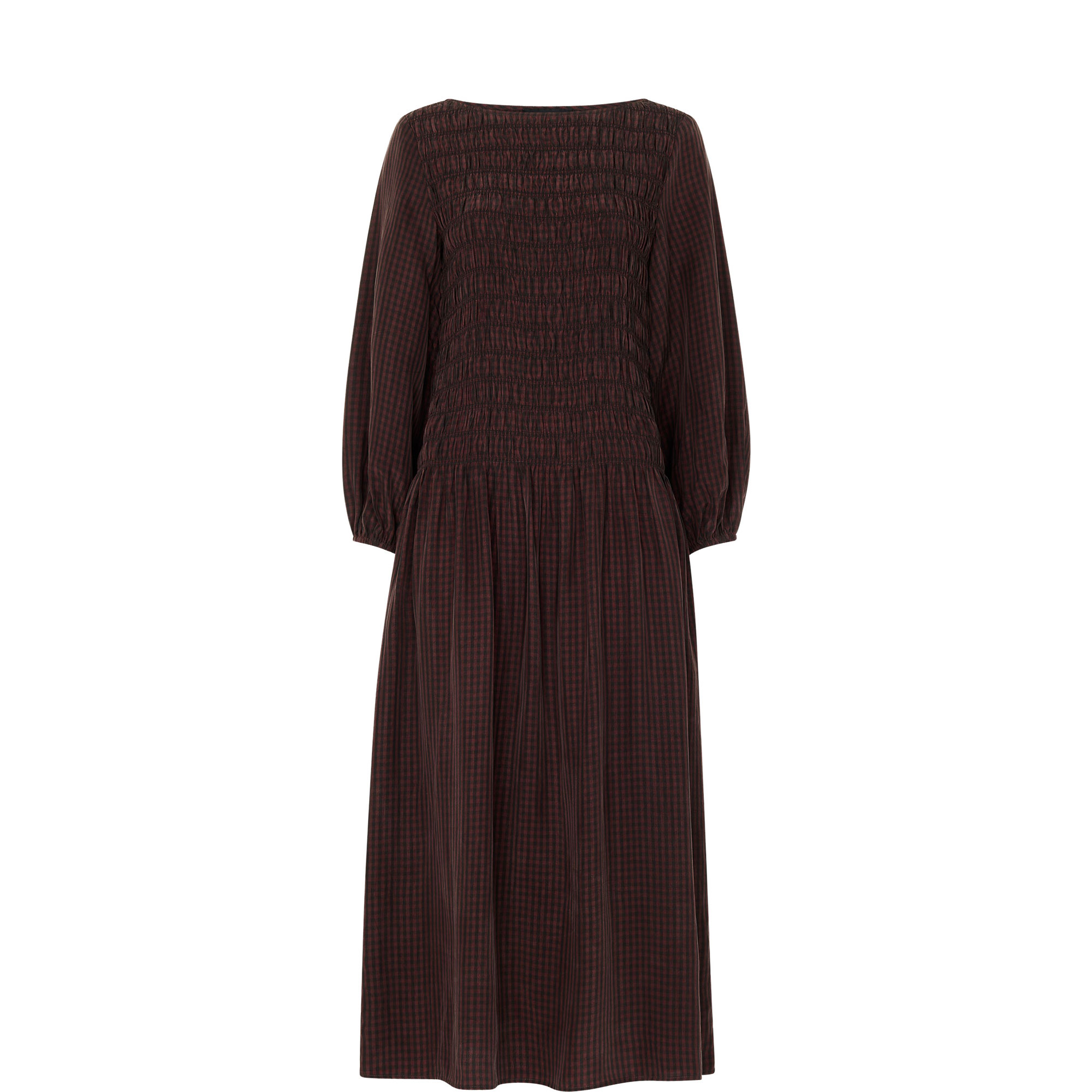 Shirred Check Print Dress