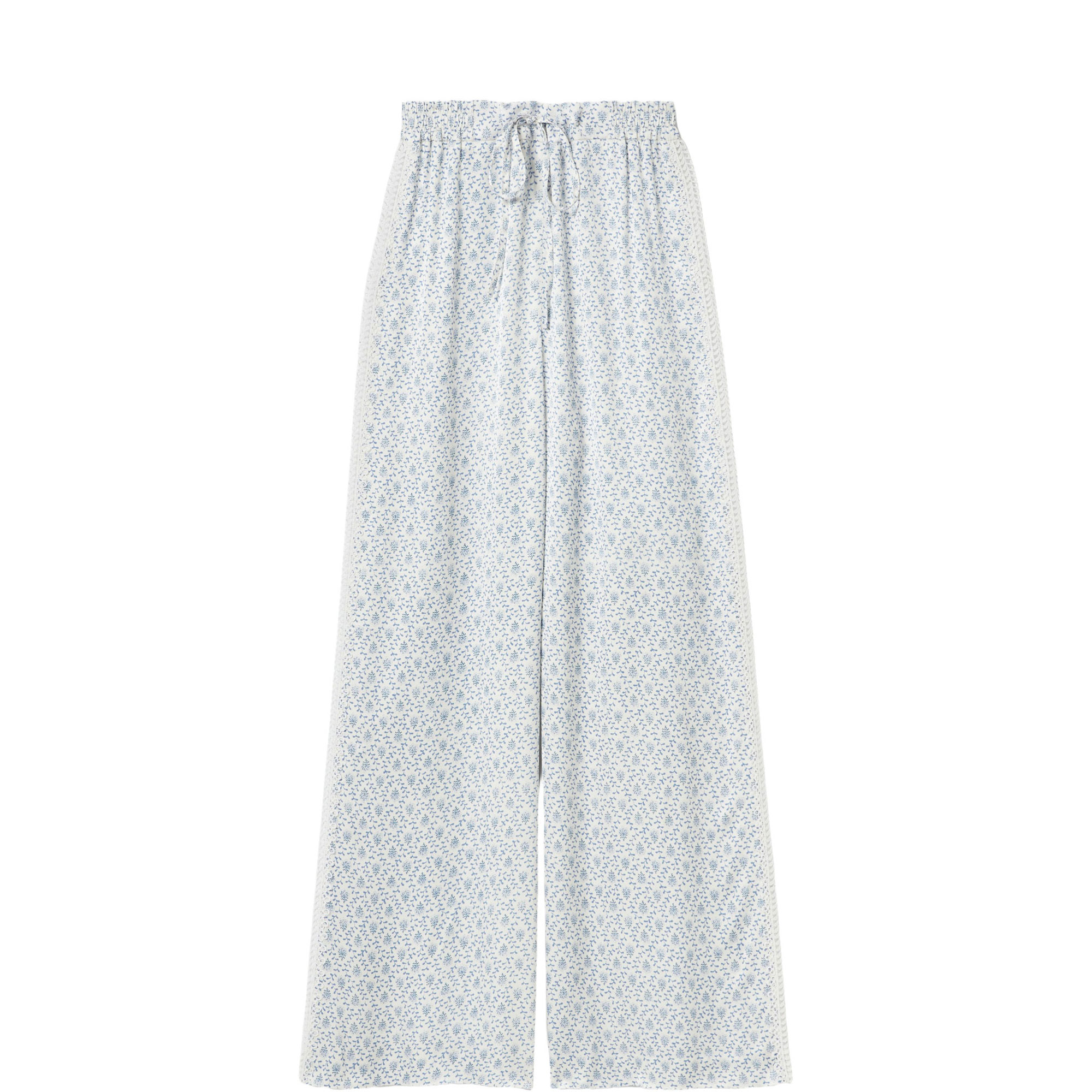 Printed Lace Trim Straight Leg Trousers