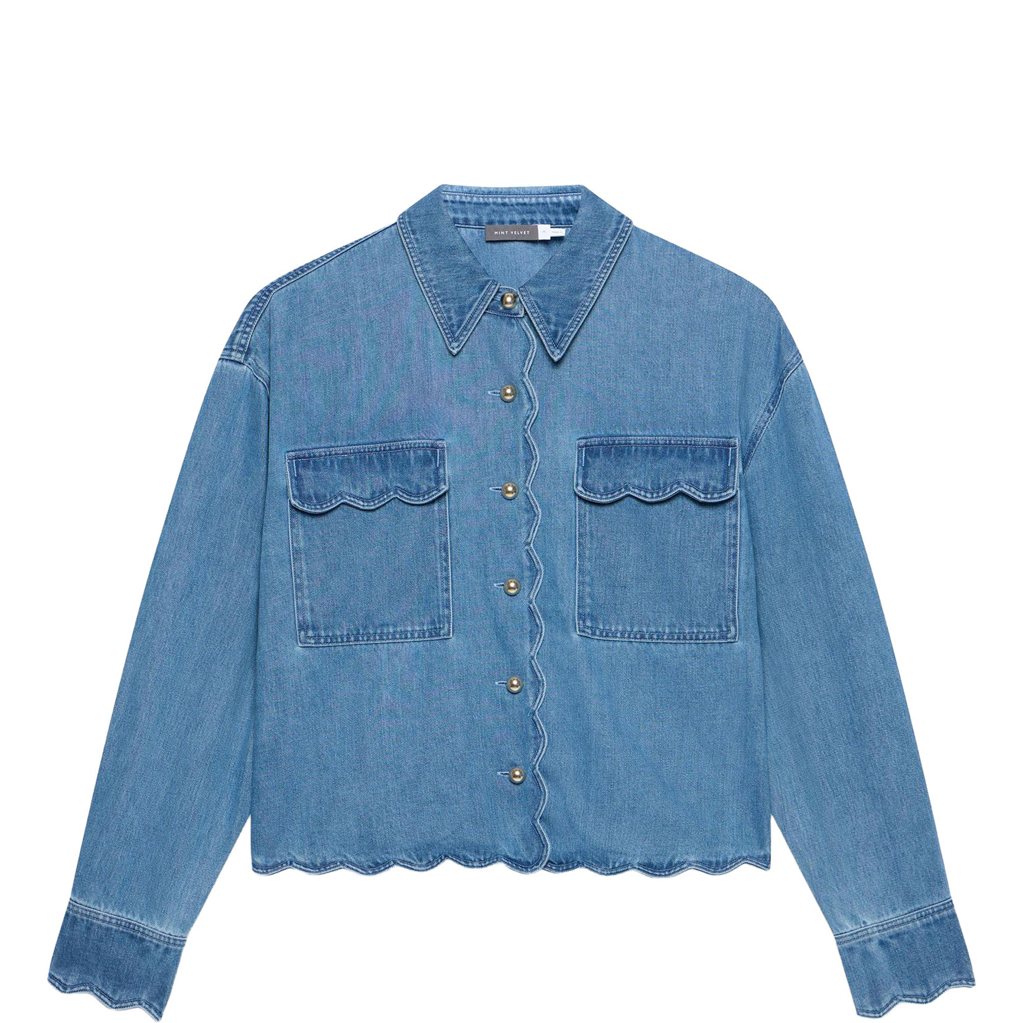 Scallop Trim Denim Shirt