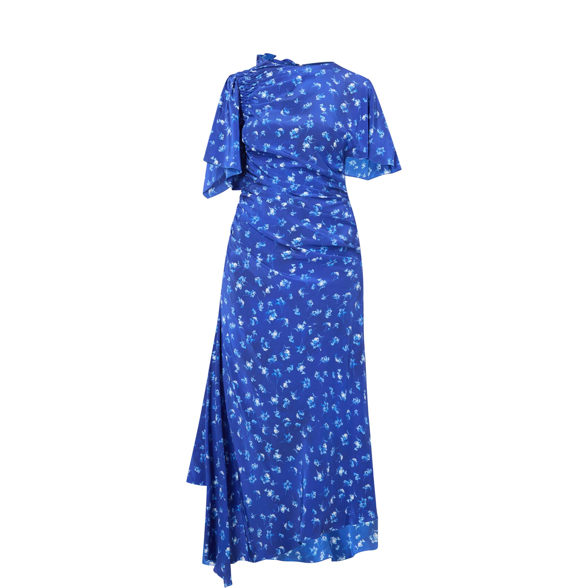 Smocked Printed Asymmetric Dress