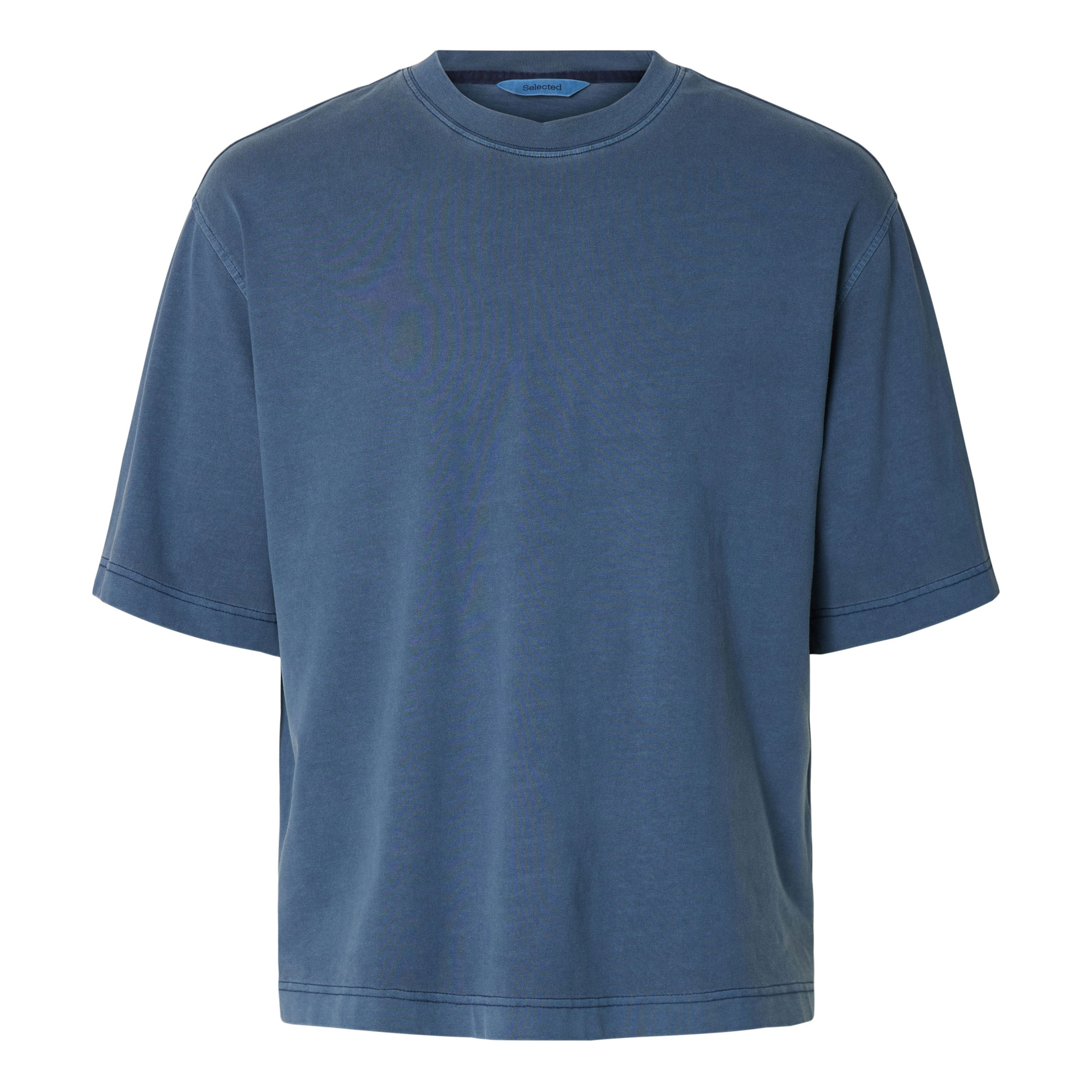 Selected Herren Blau Ausgewähltes Schweres T-Shirt In Mit Waschung - Bild 4