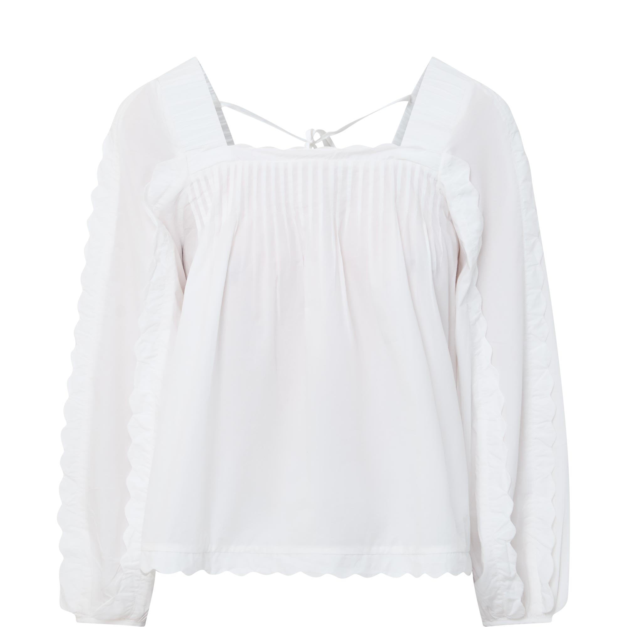 Scalloped Trim Tie Blouse