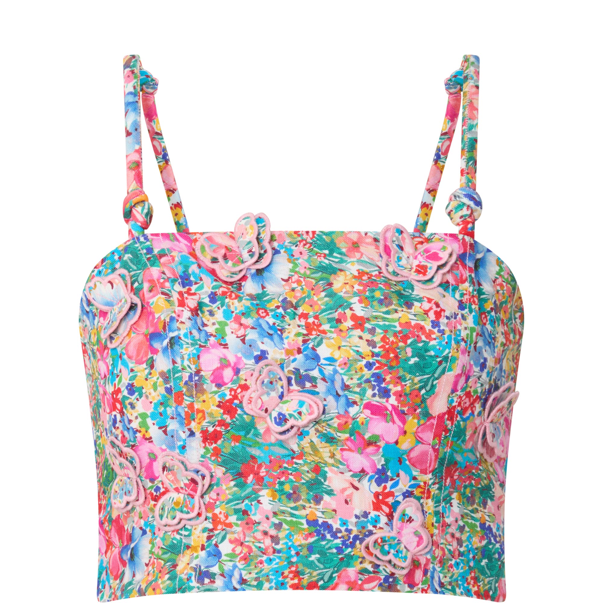 Peasant Floral Butterfly Appliqu&eacute; Cropped Top