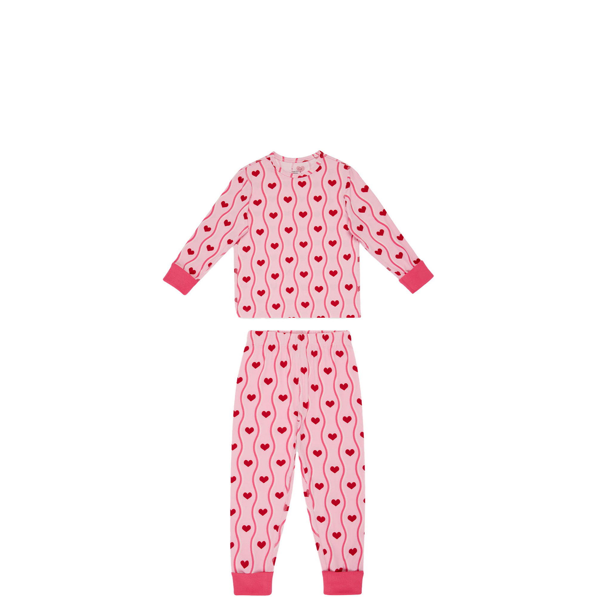 Wavy Heart Striped Long Two-Piece Pyjama Set