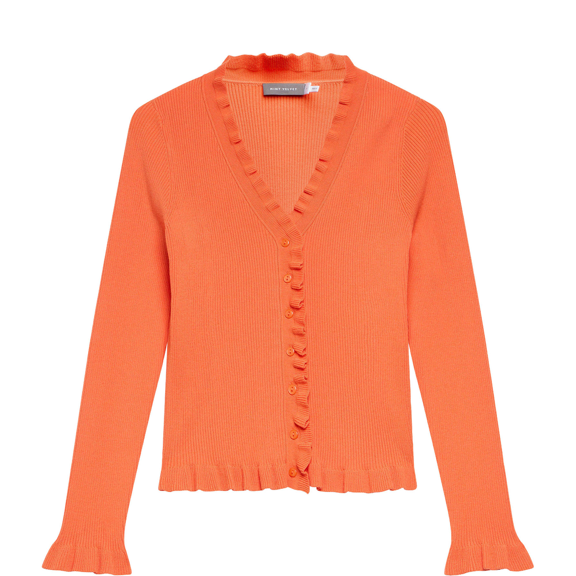 Ruffle Detail Ribbed Cardigan