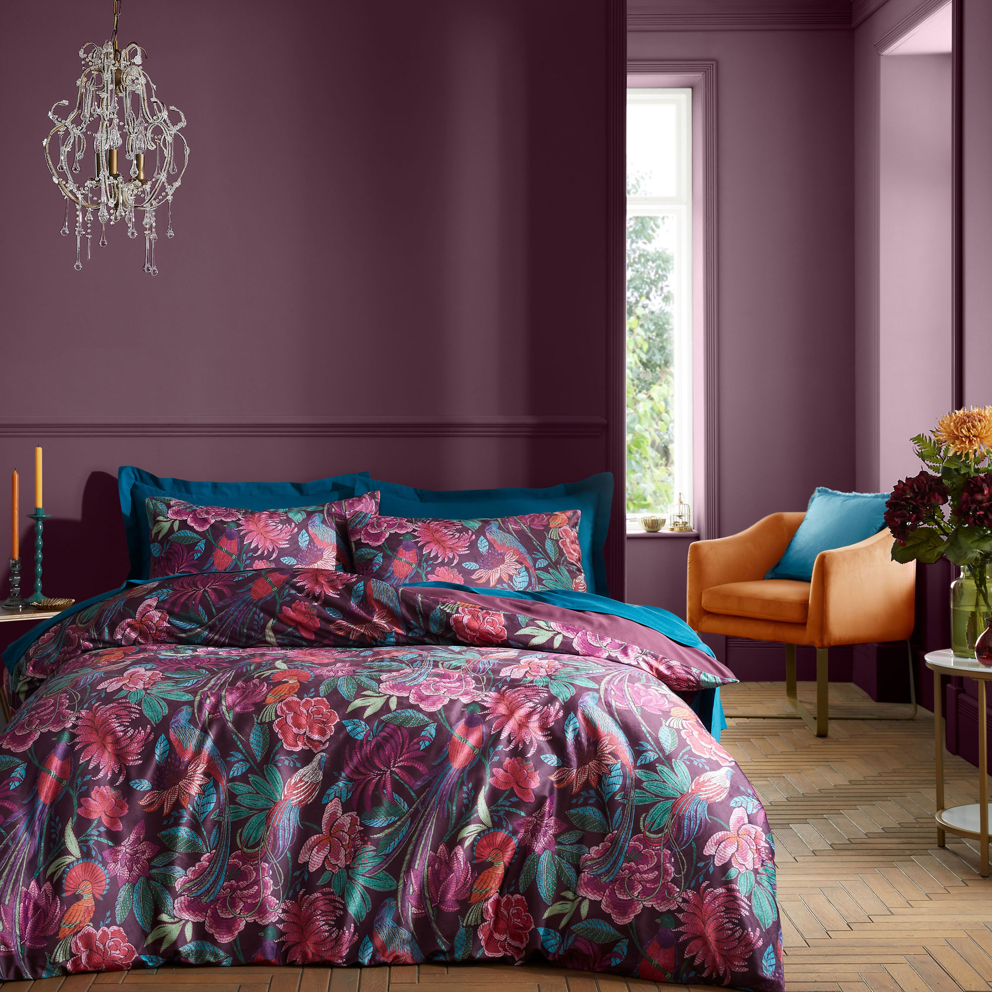 Kyoto Floral Duvet Set Plum