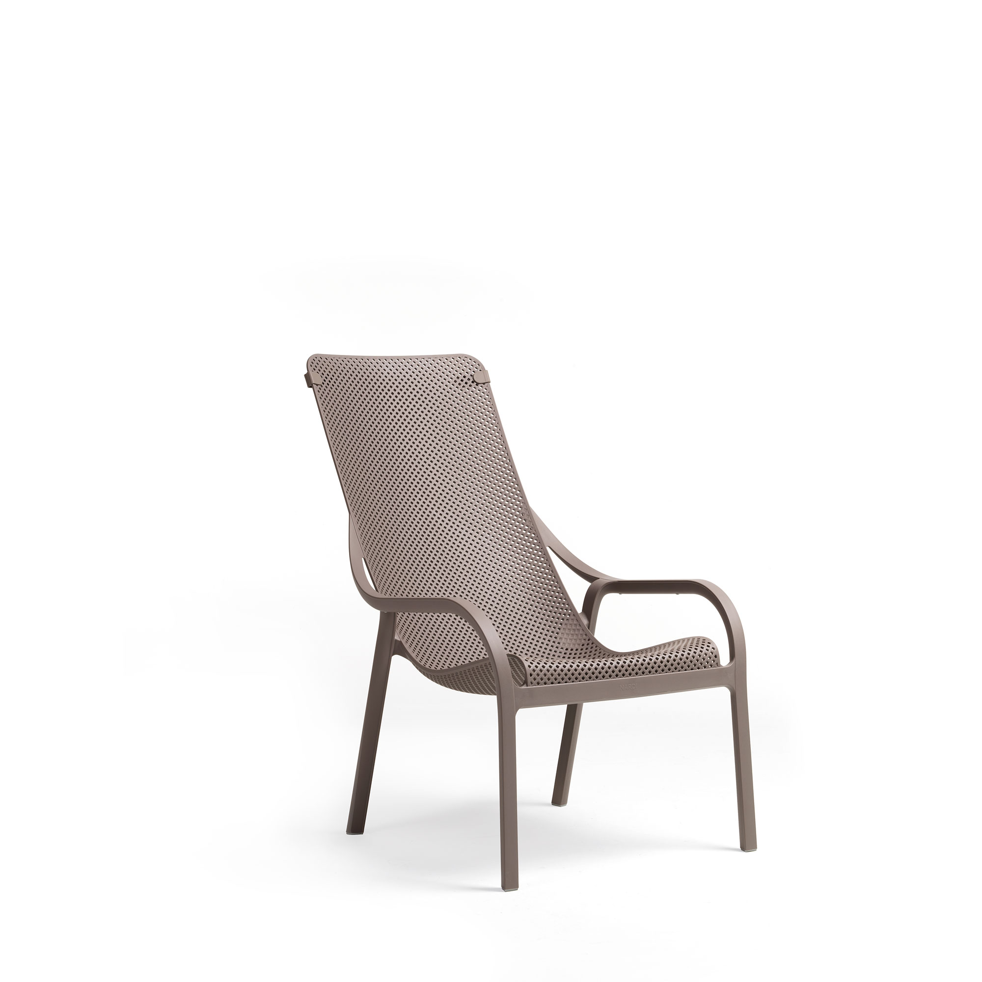 Caseys Furniture Net Garden Lounge Set Tortora in grey, high-back lounge chair with textured seat and matching frame, rear view