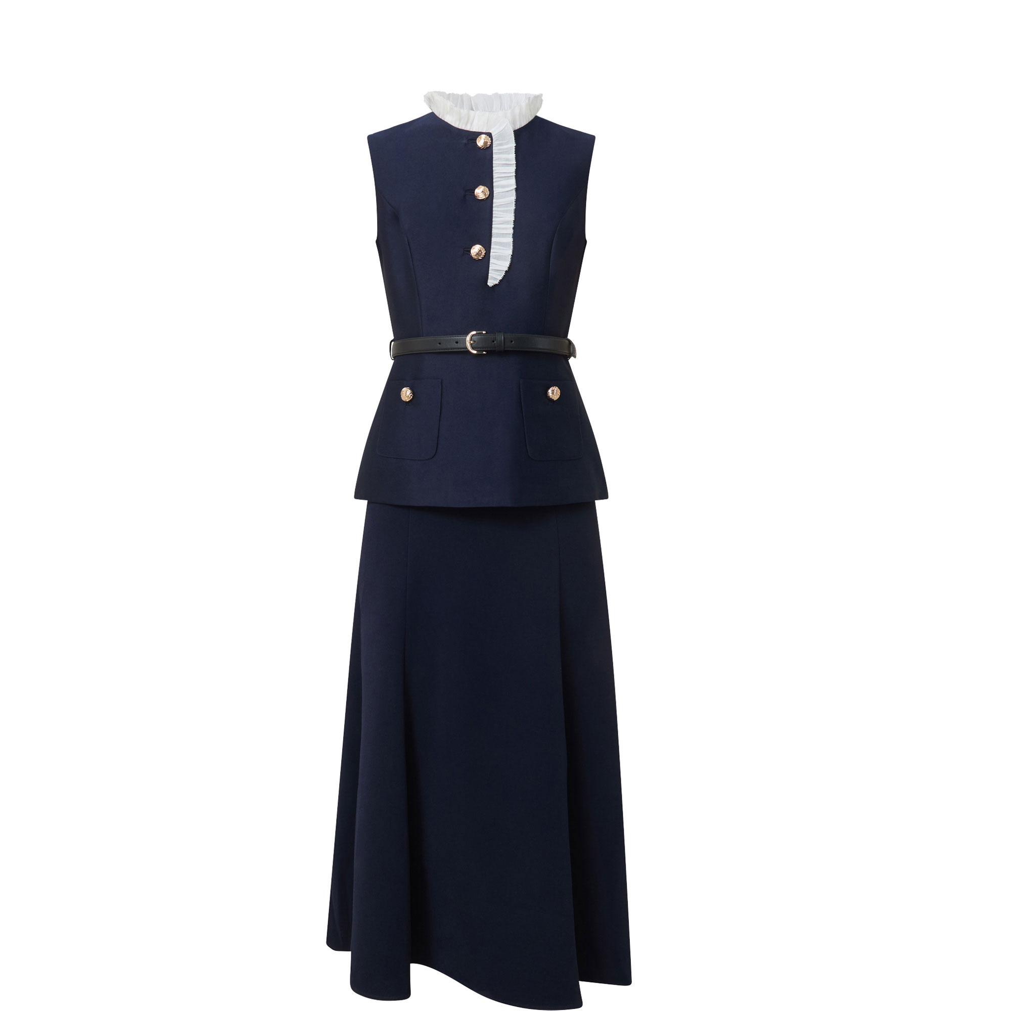 Contrast Frill Belted Dress