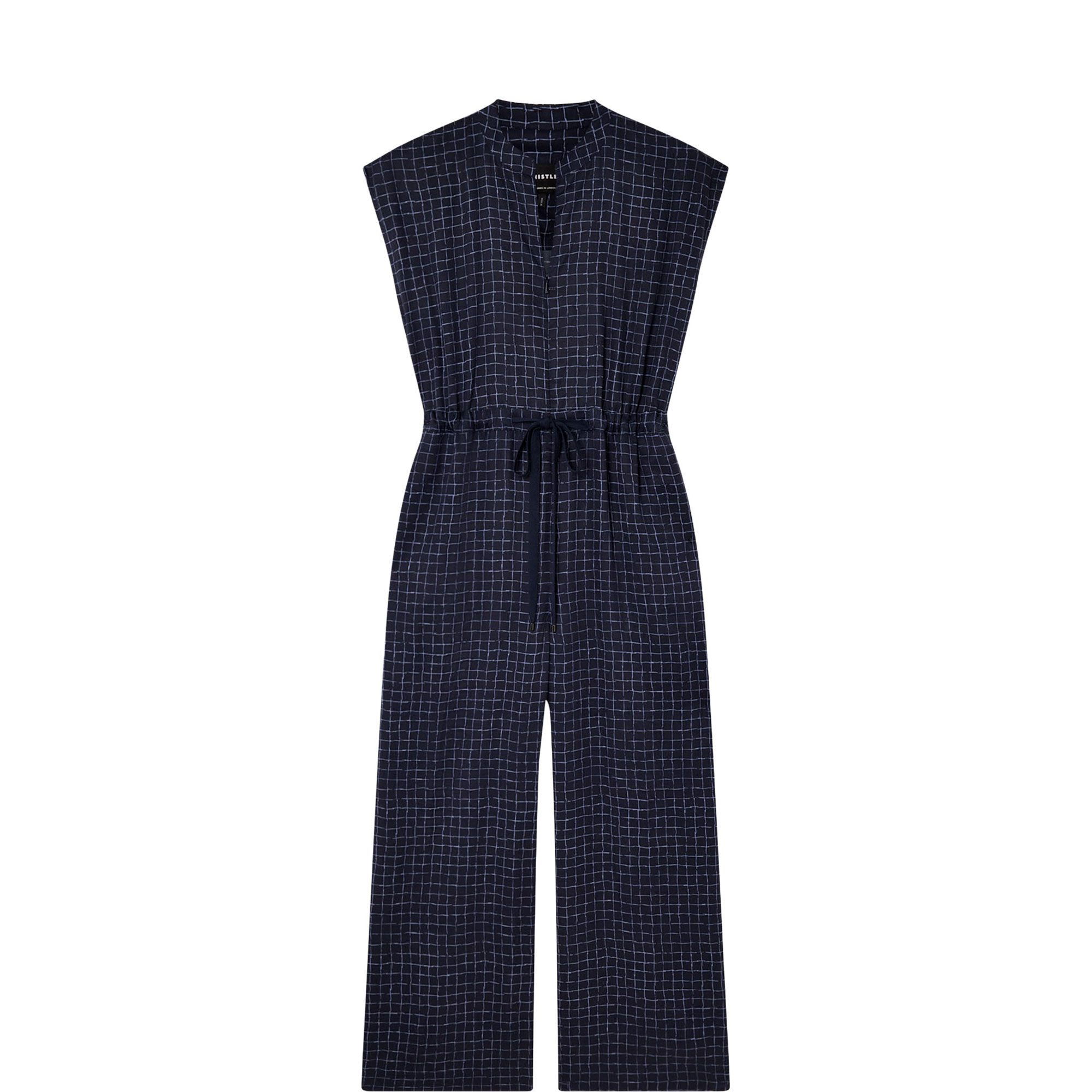 Grid Check Drawstring Jumpsuit