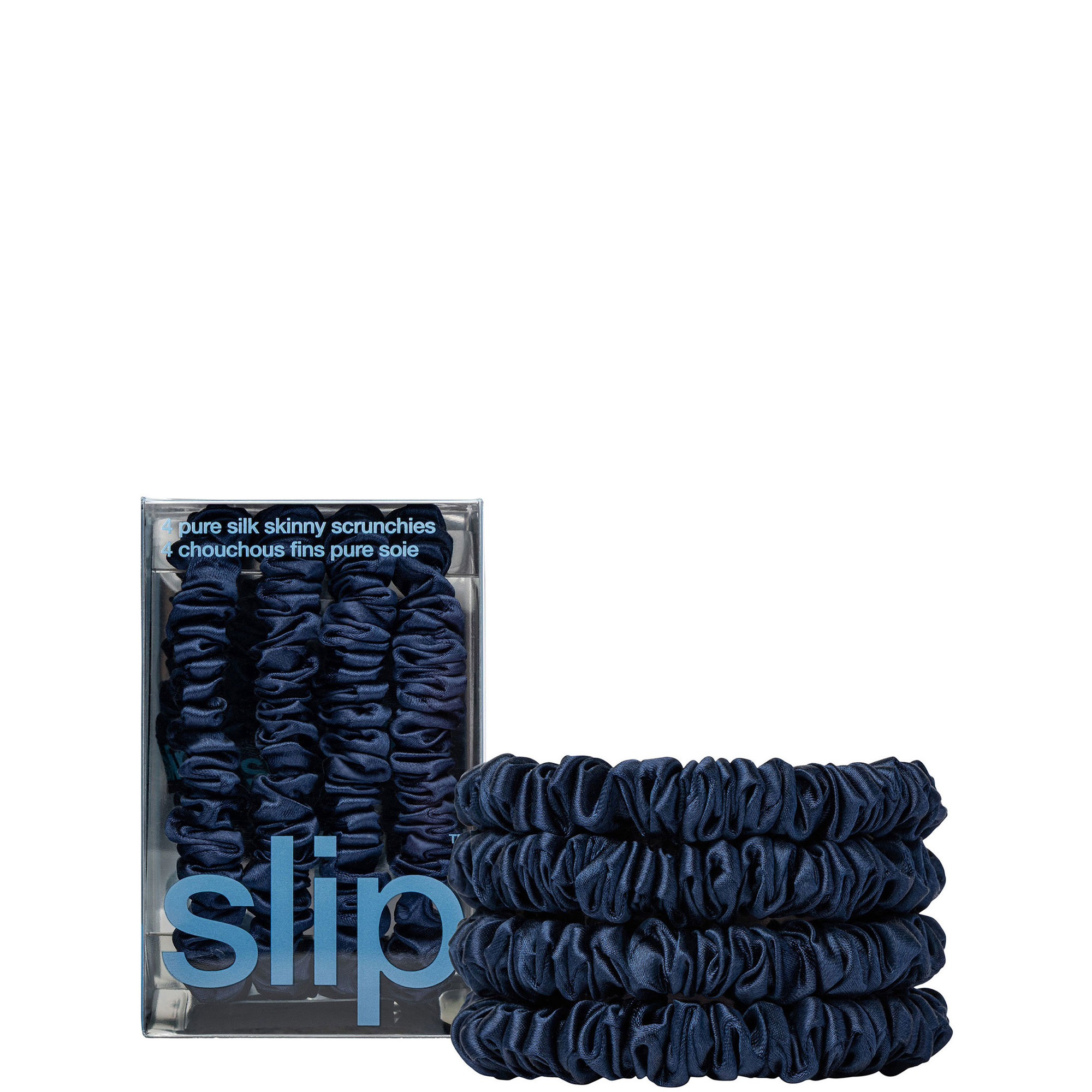 Pure Silk Skinny Scrunchies - Navy