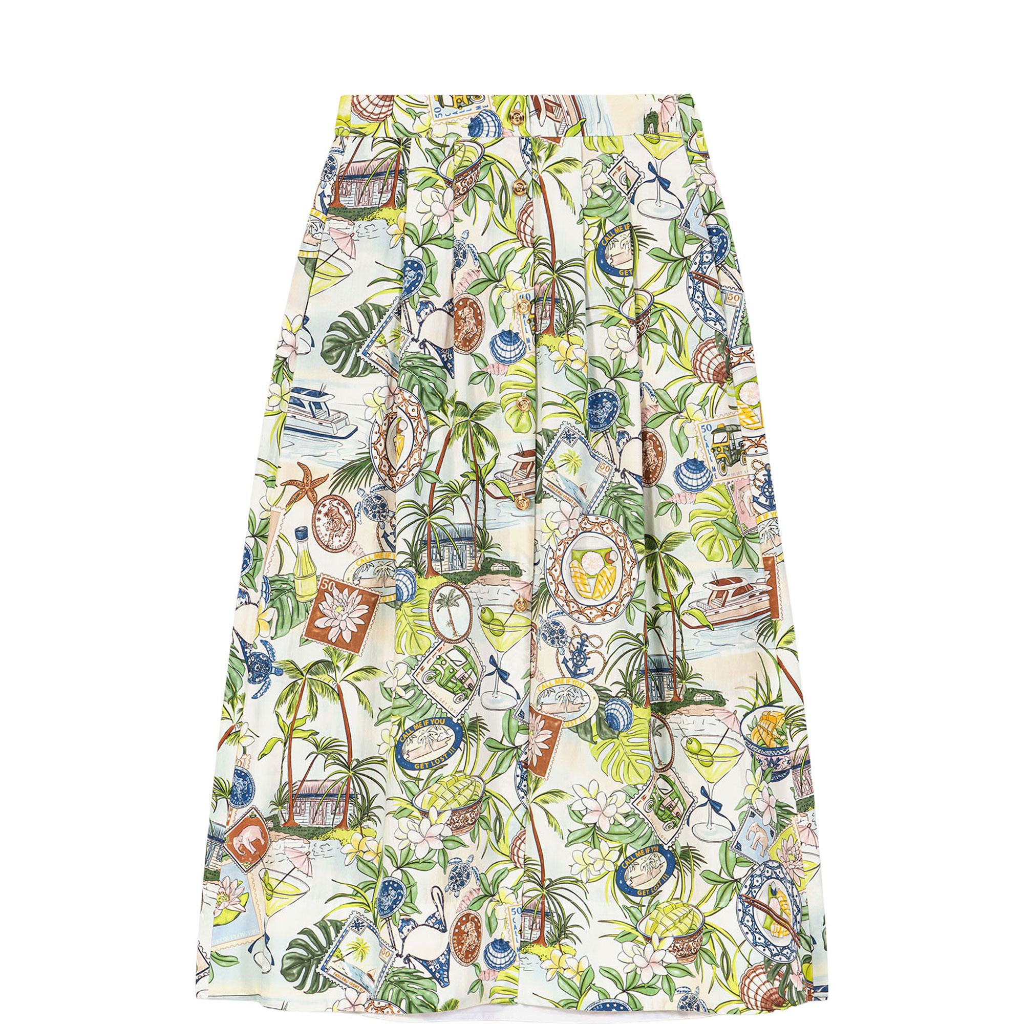 Postcard Button Front  Flared Skirt