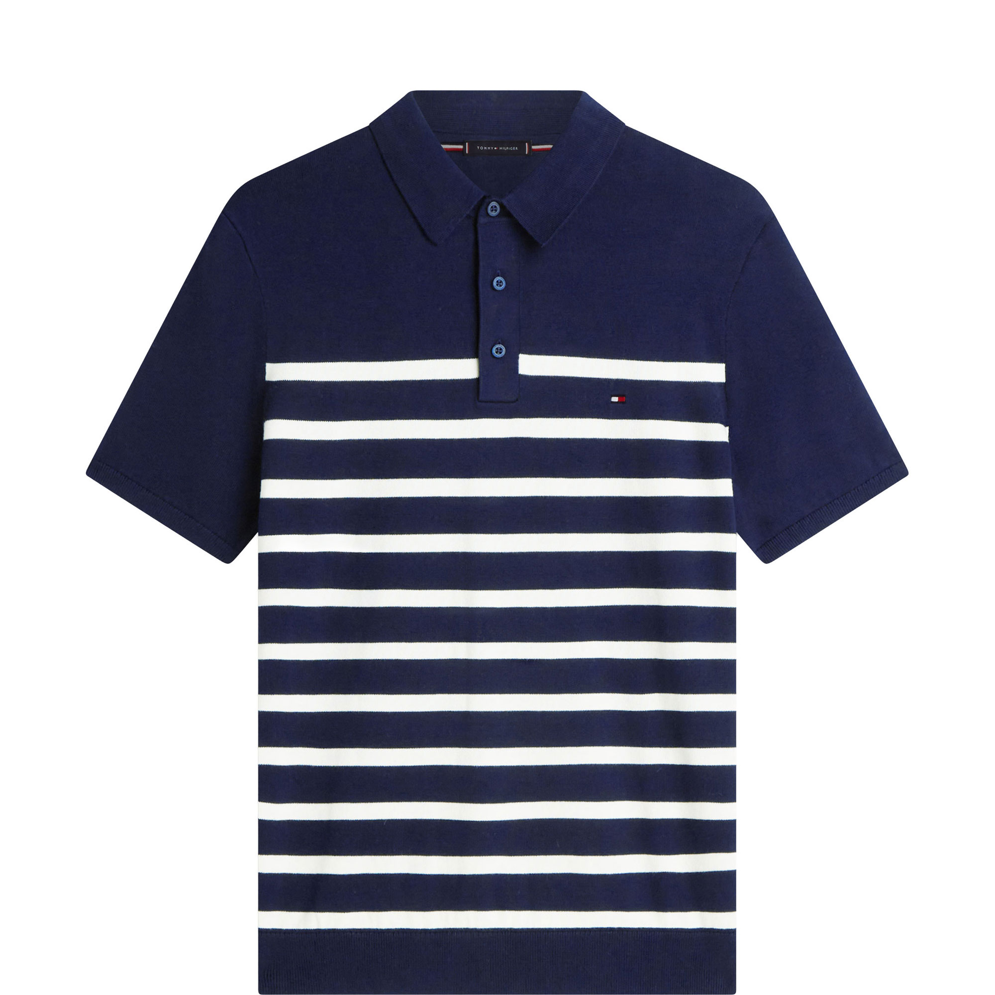 Flag Logo Striped Knitted Polo Shirt