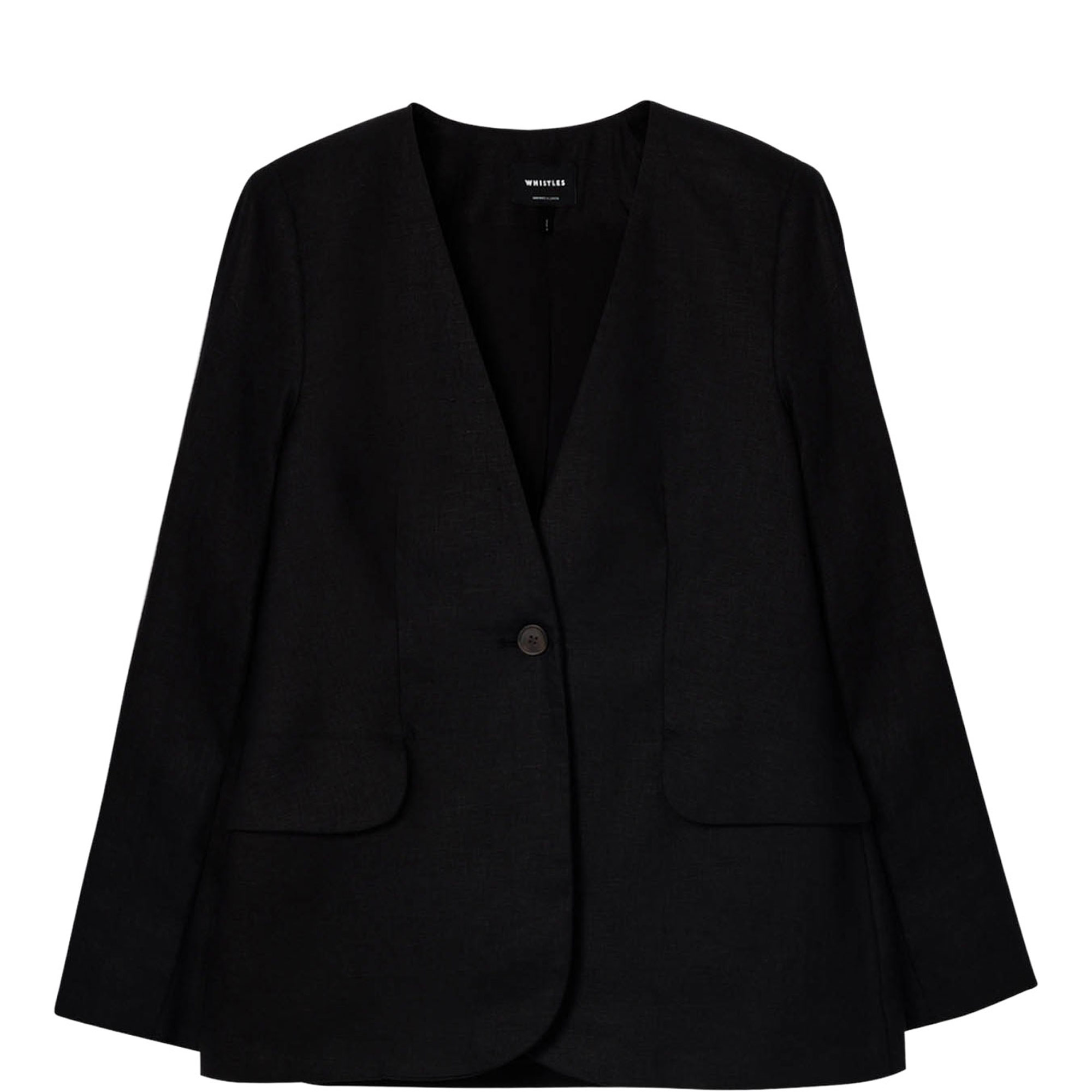 Collarless Single-Breasted Linen Blazer