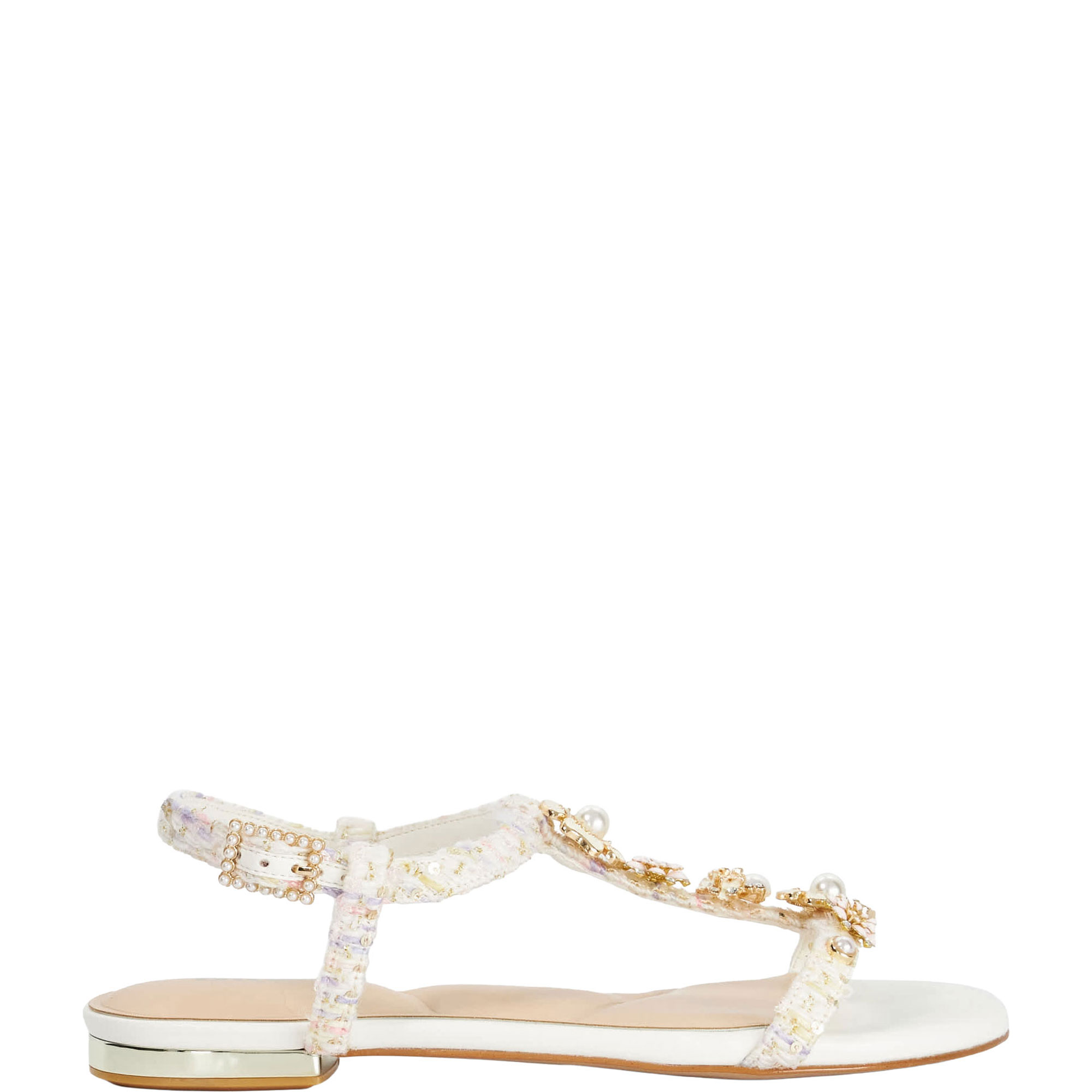 Nature Floral Embellished T-bar Sandals