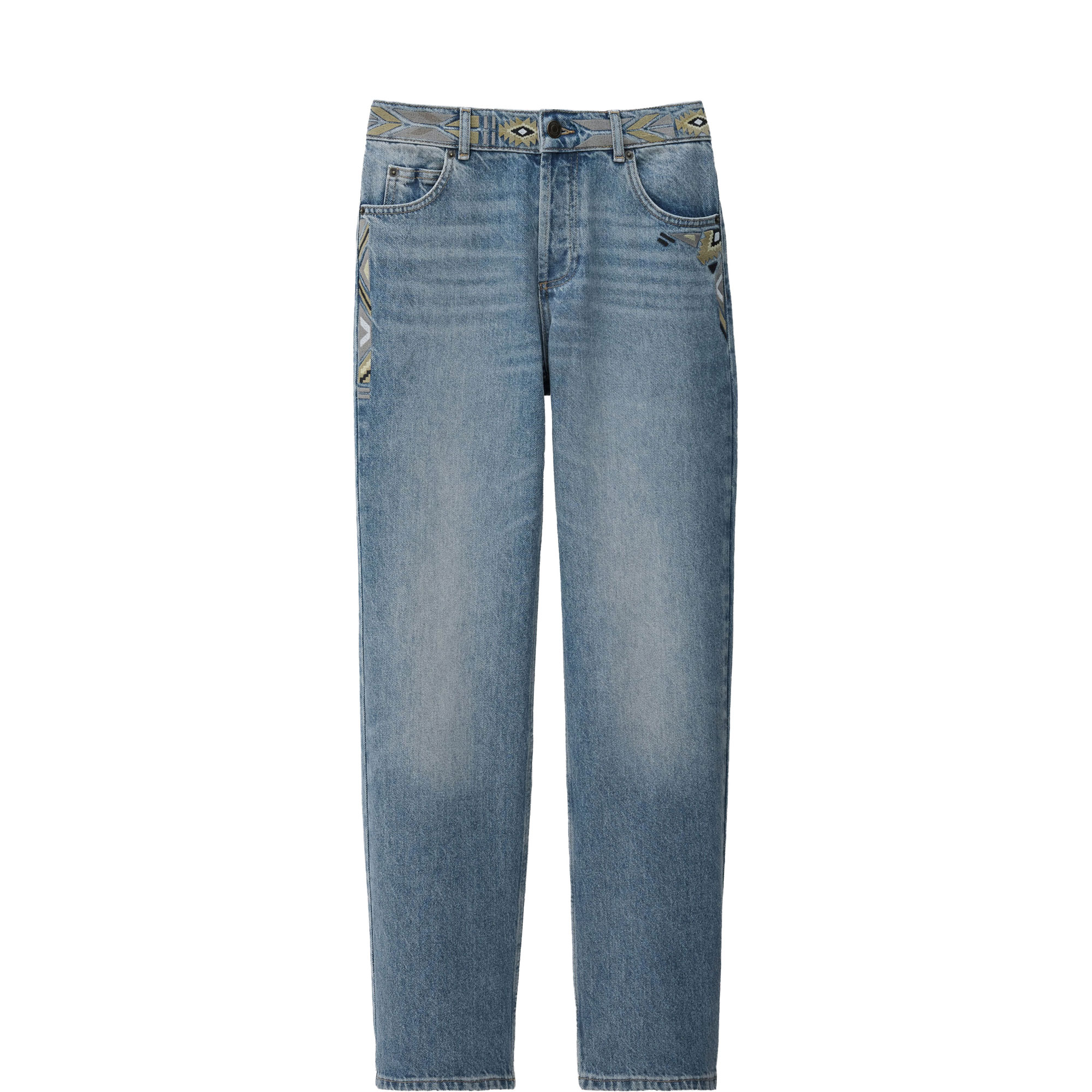 Rizie Embroidered Straight Leg Jeans
