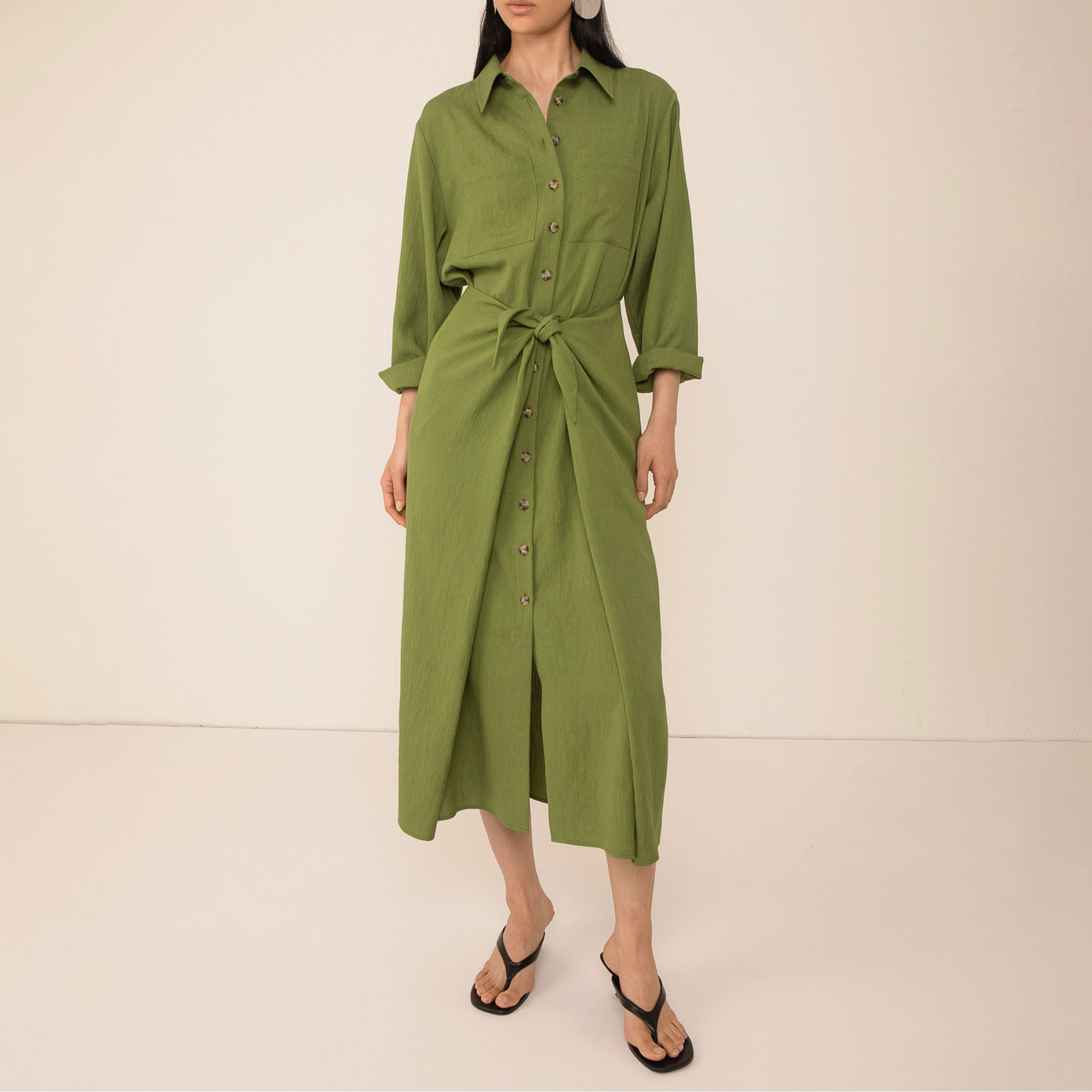 Lina Tie Front Shirt Dress