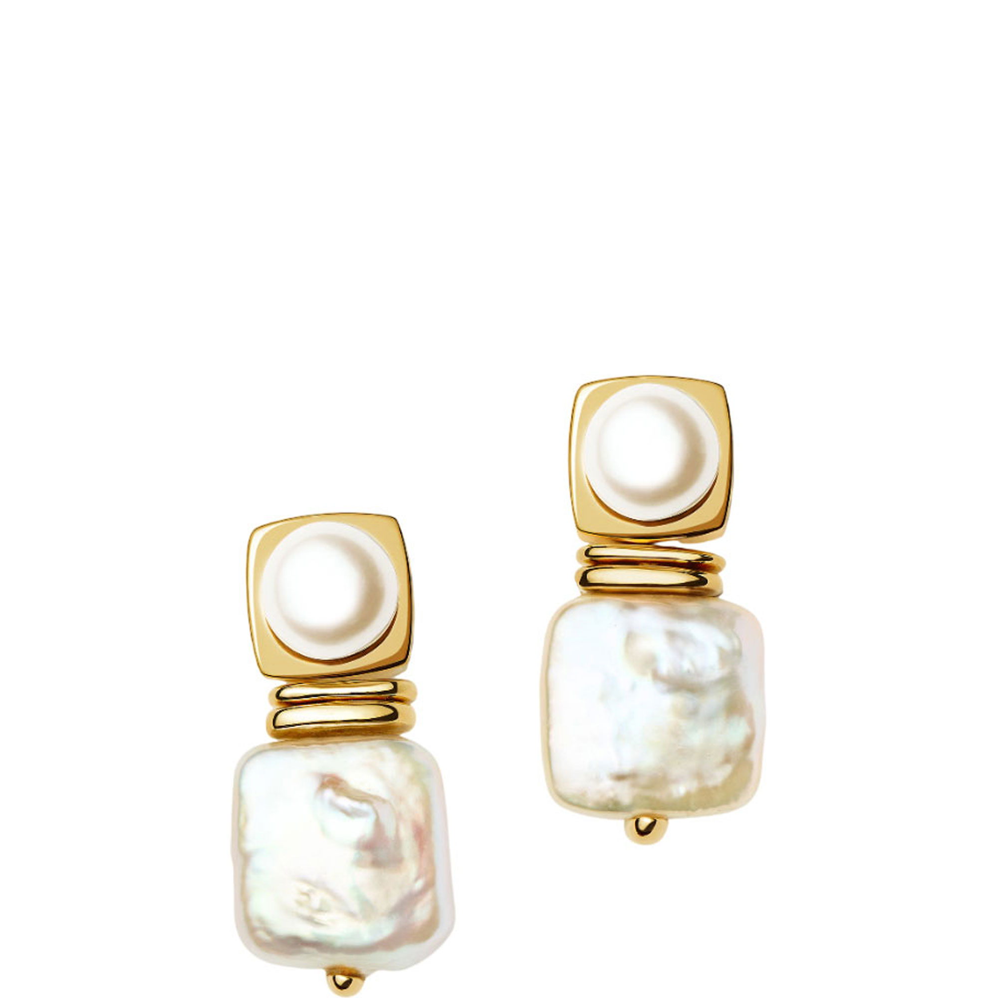 Square Pearl Small Drop Stud Earrings