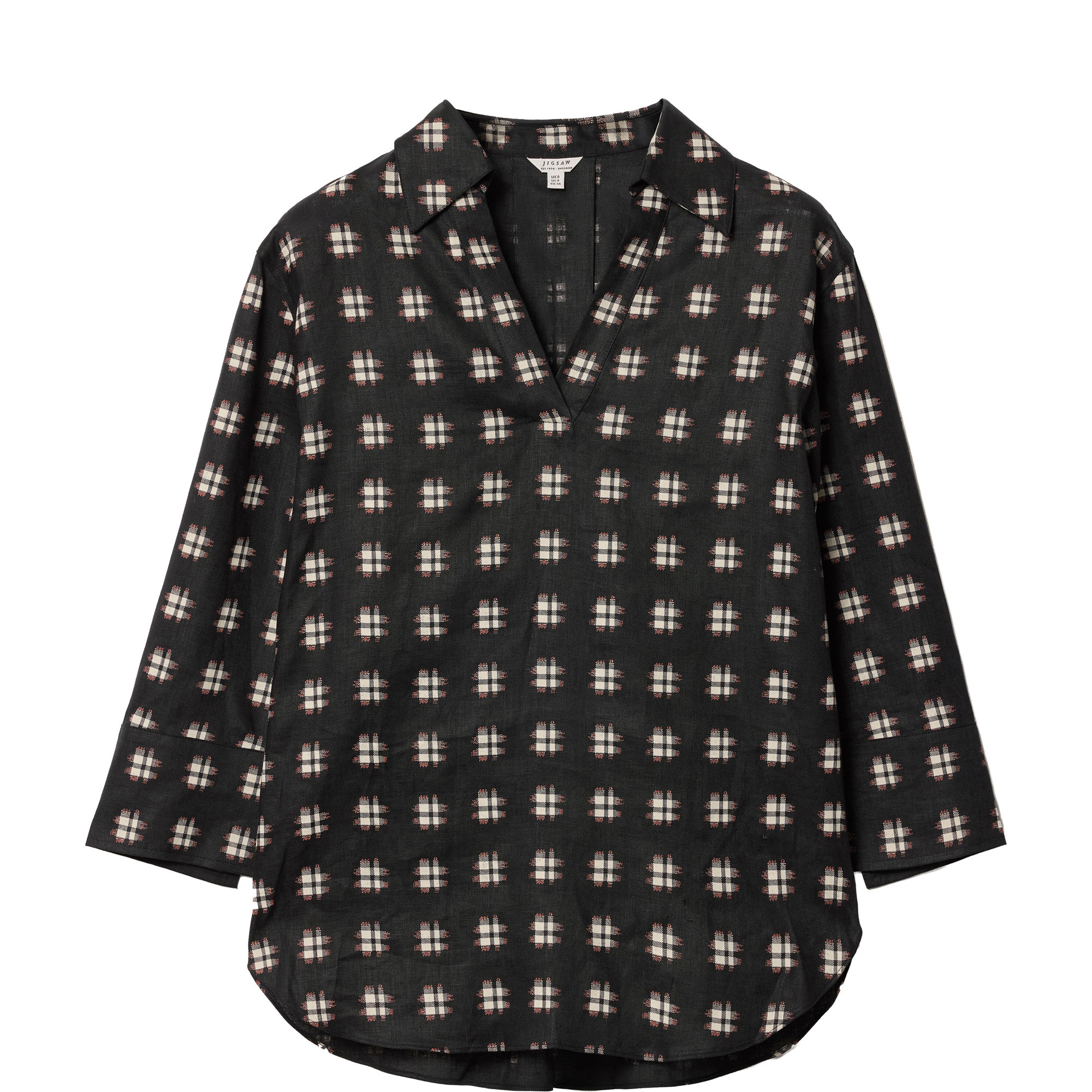 Geo Check Linen Tunic Top