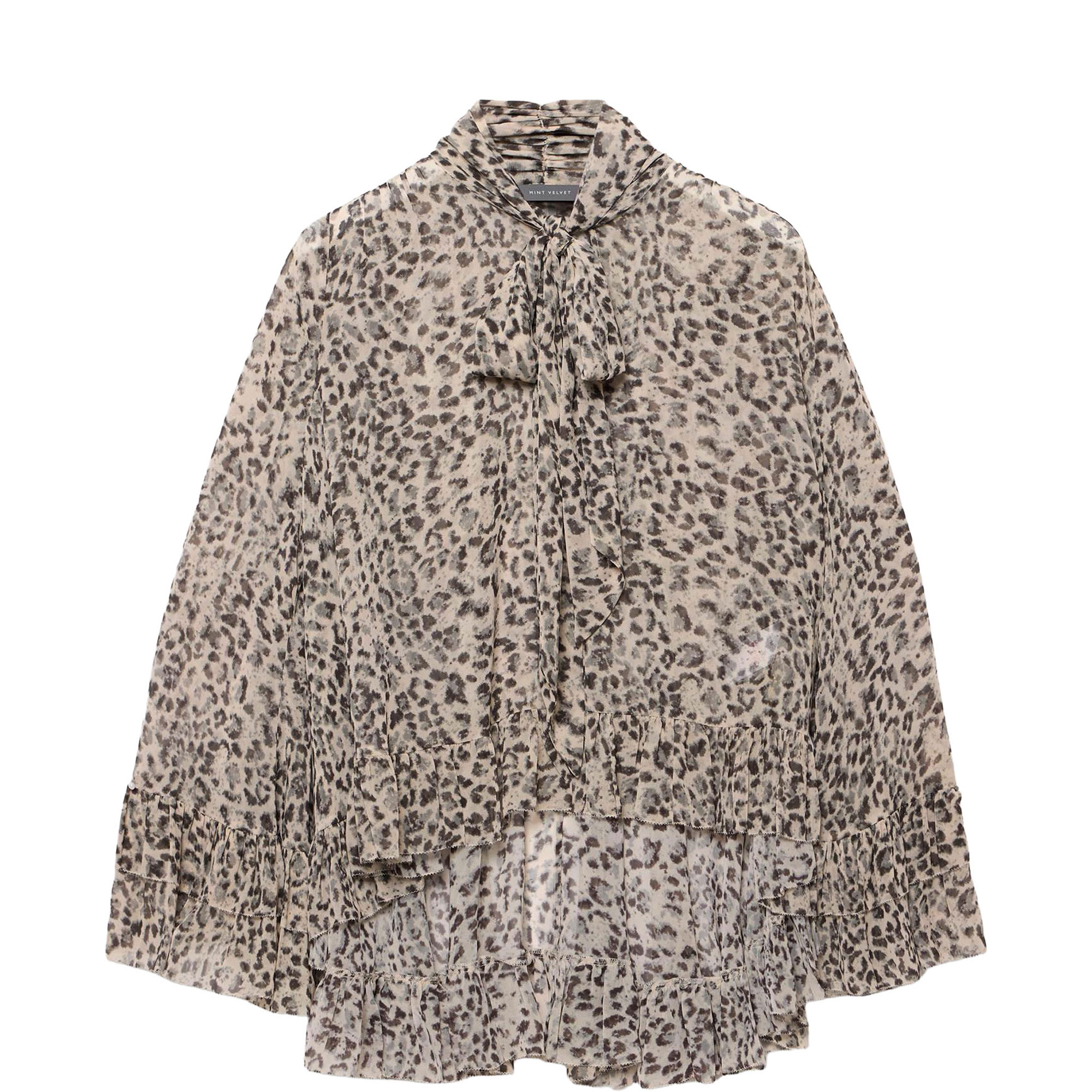 Leopard Pussybow Ruffle Blouse