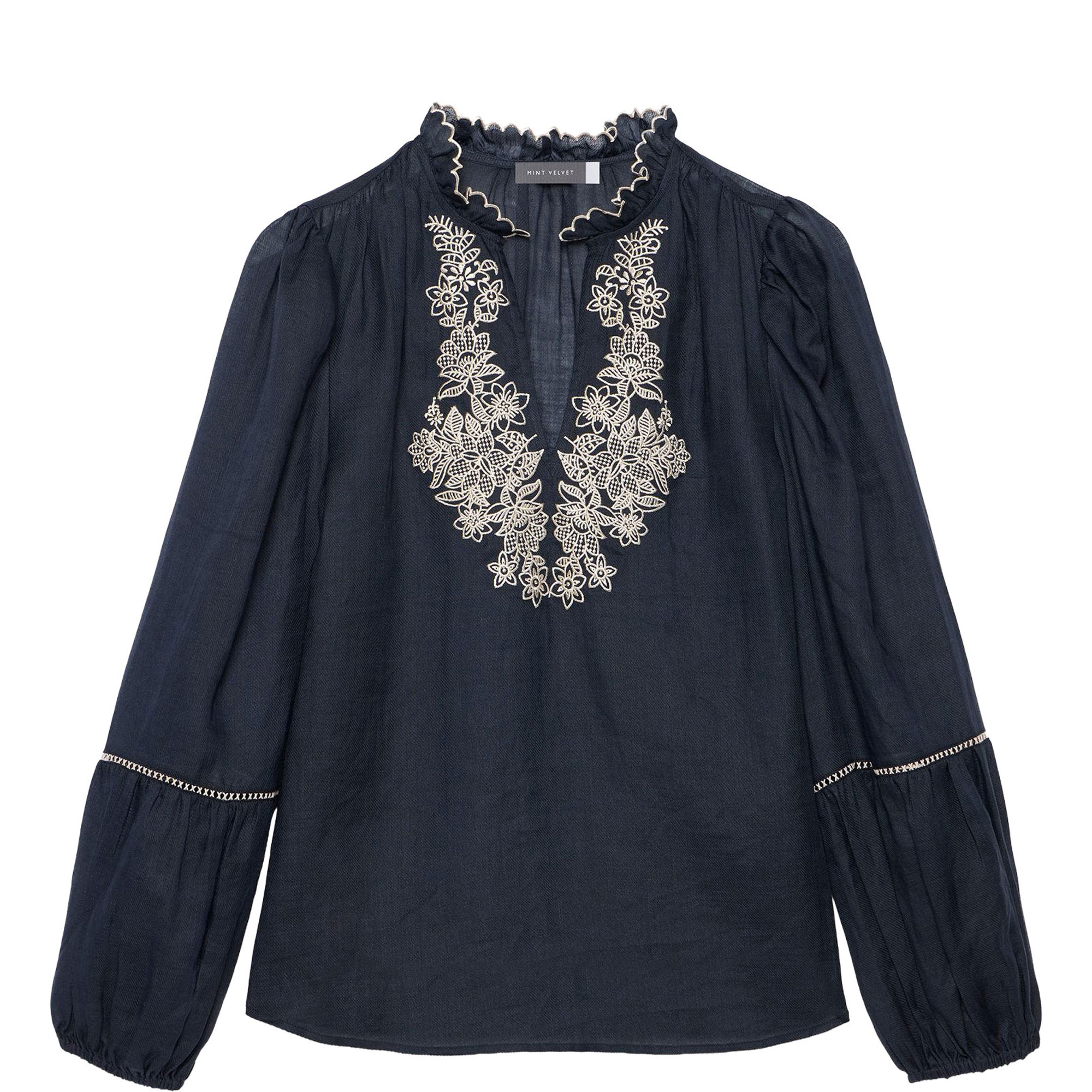 Embroidered Scallop Trim Blouse