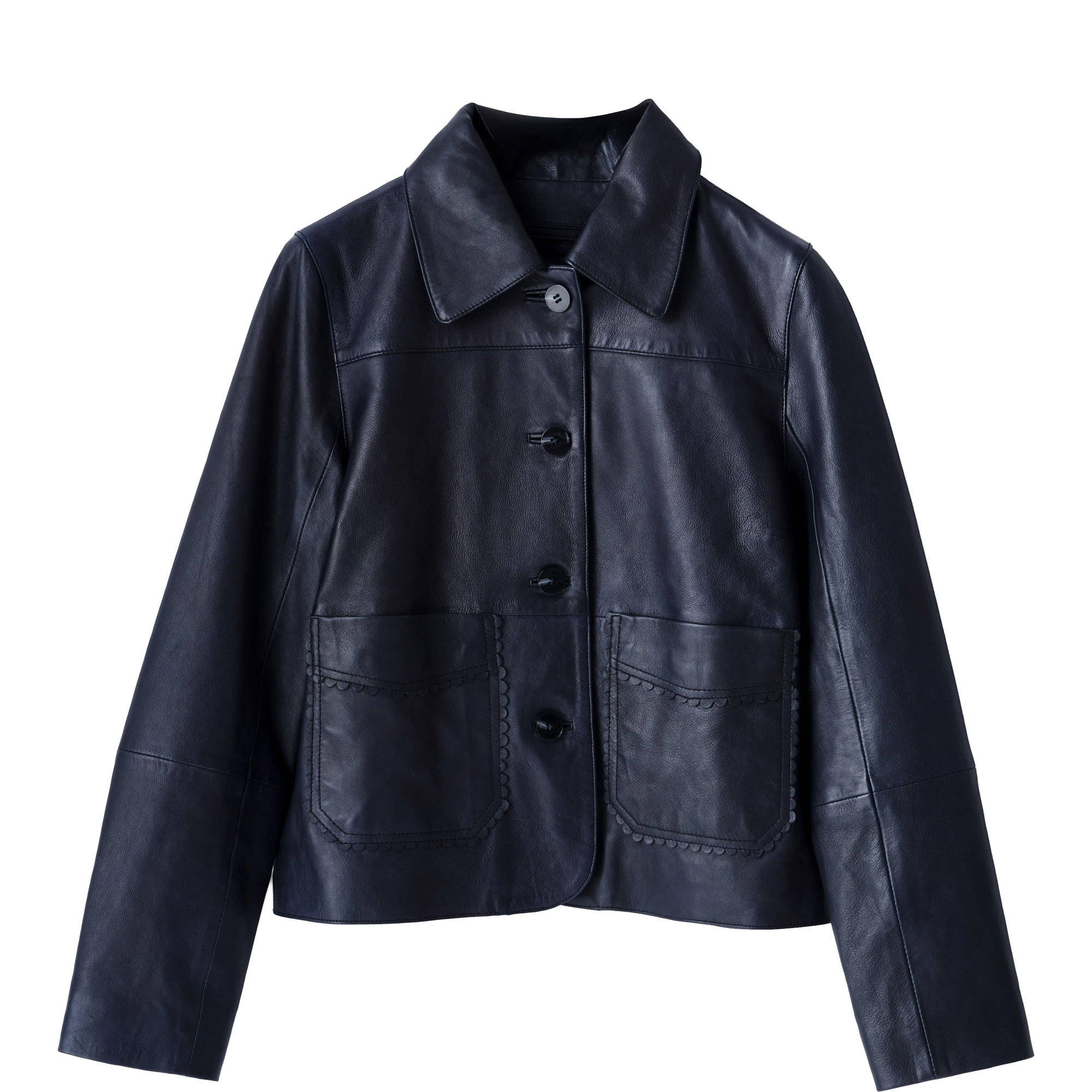 Scallop Trim Leather Jacket