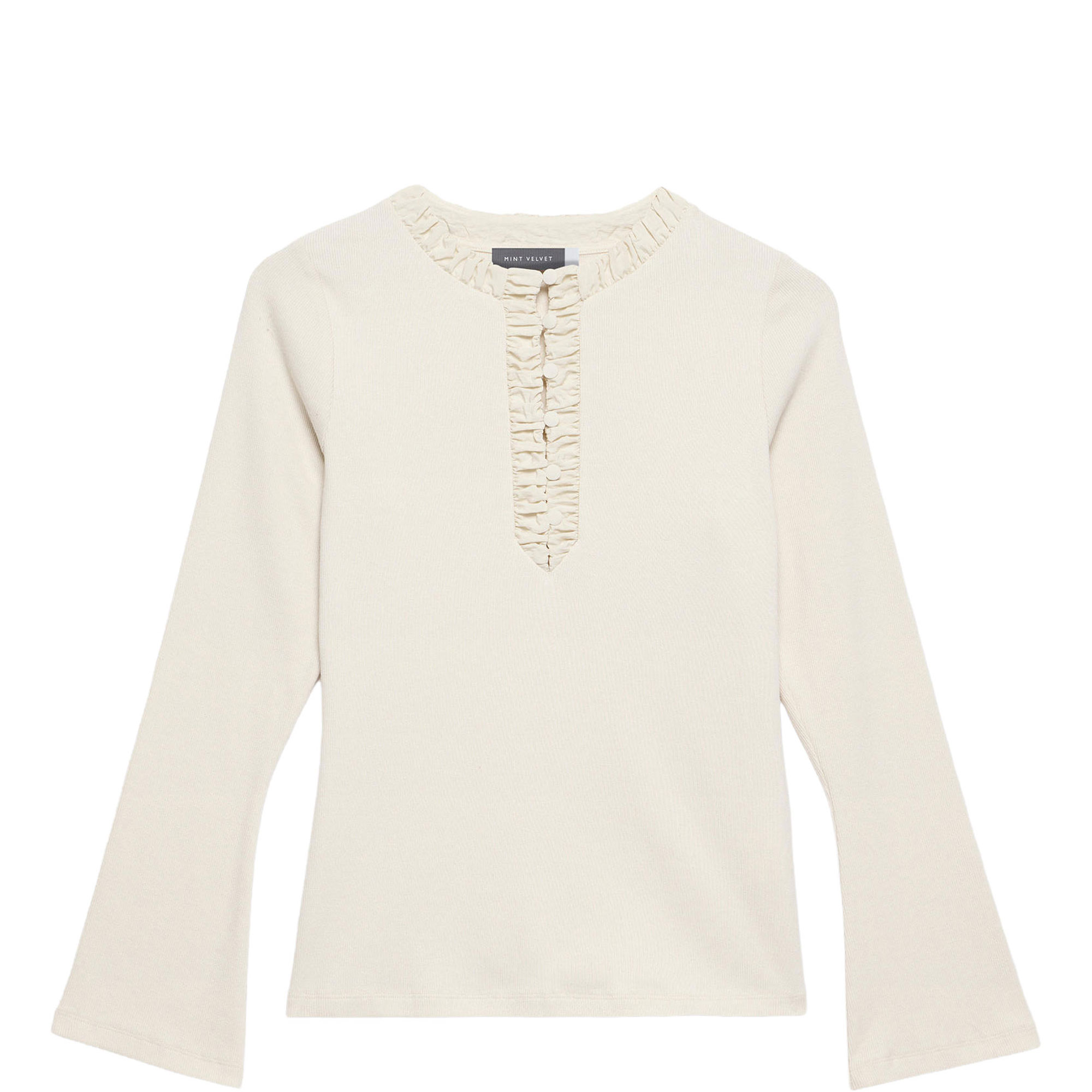 Ribbed Ruffle Henley Top