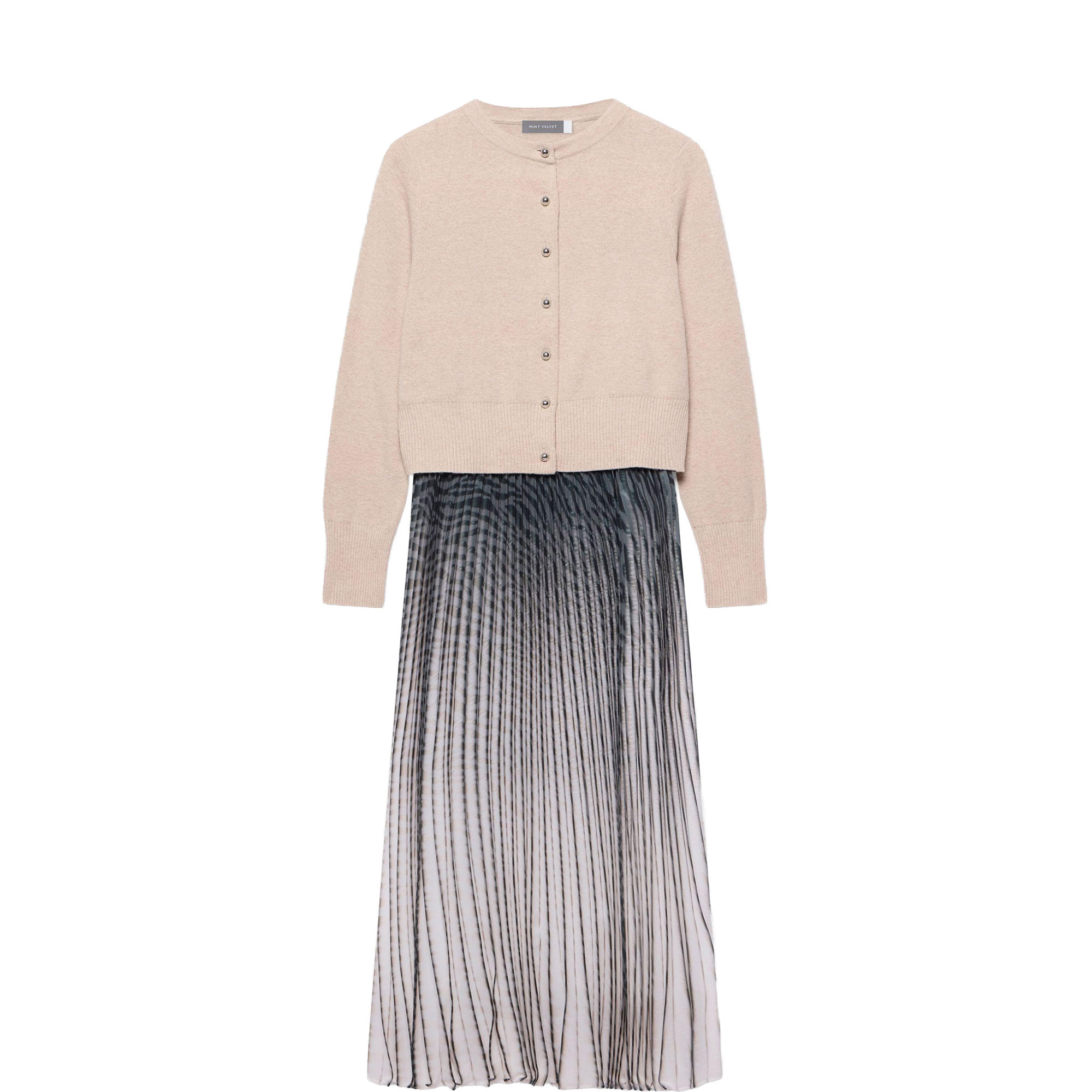 Knitted Top Printed Flared Dress