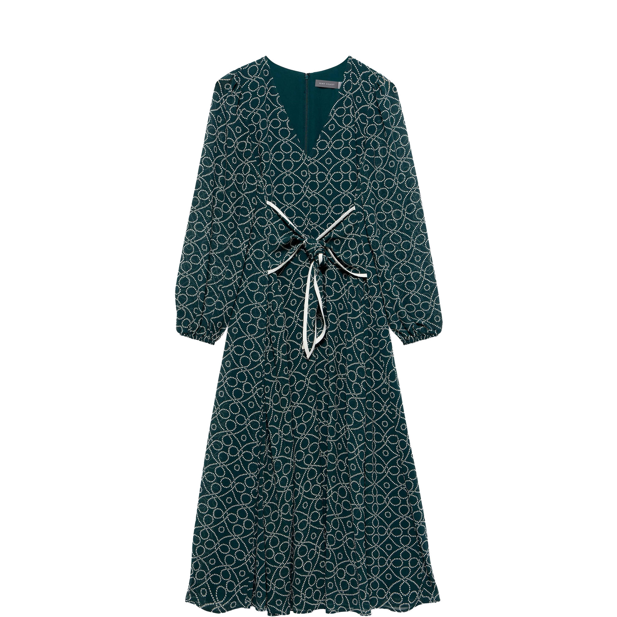 Printed Scarf Detail Flared Dress