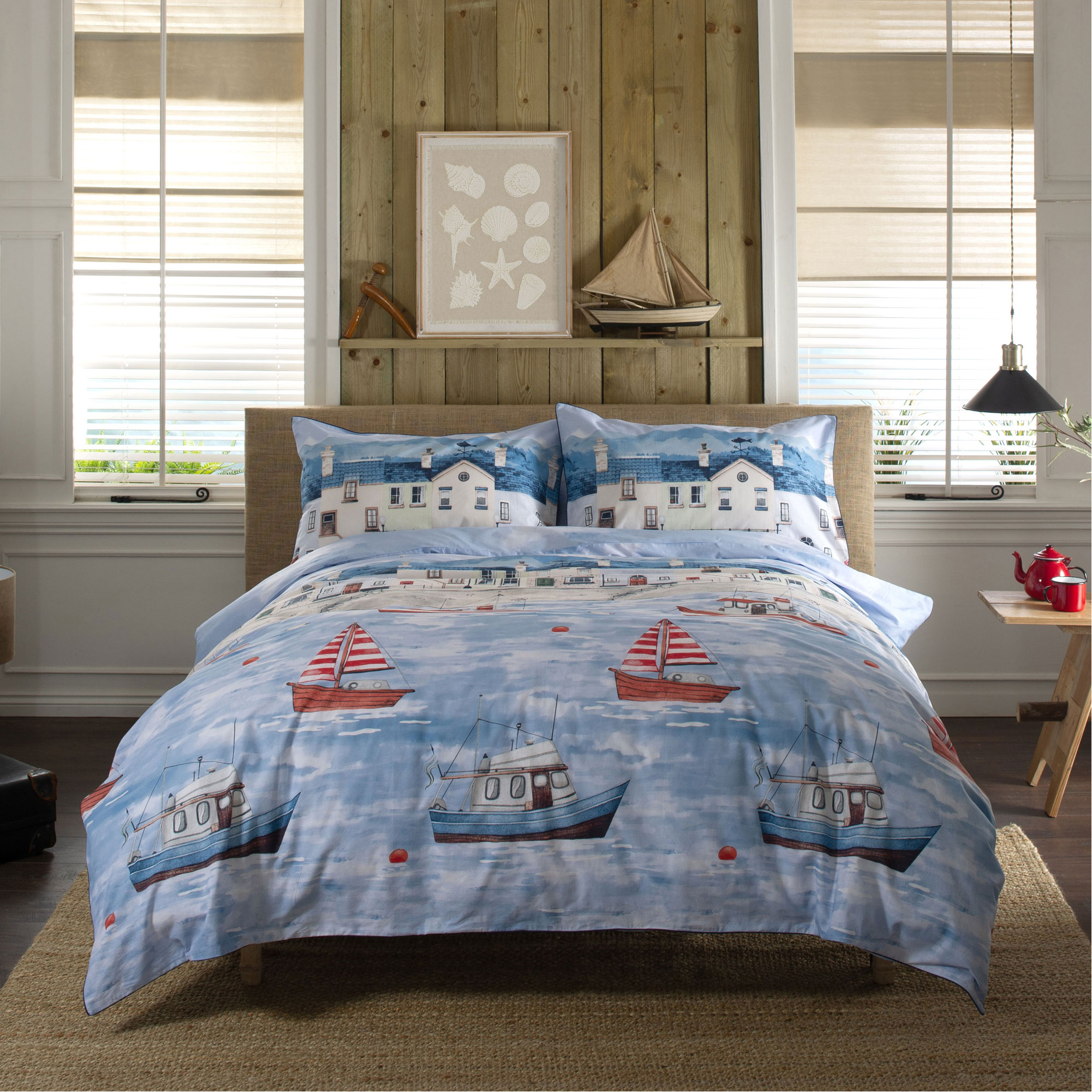 Coastal Fishing Village Duvet Set Multi