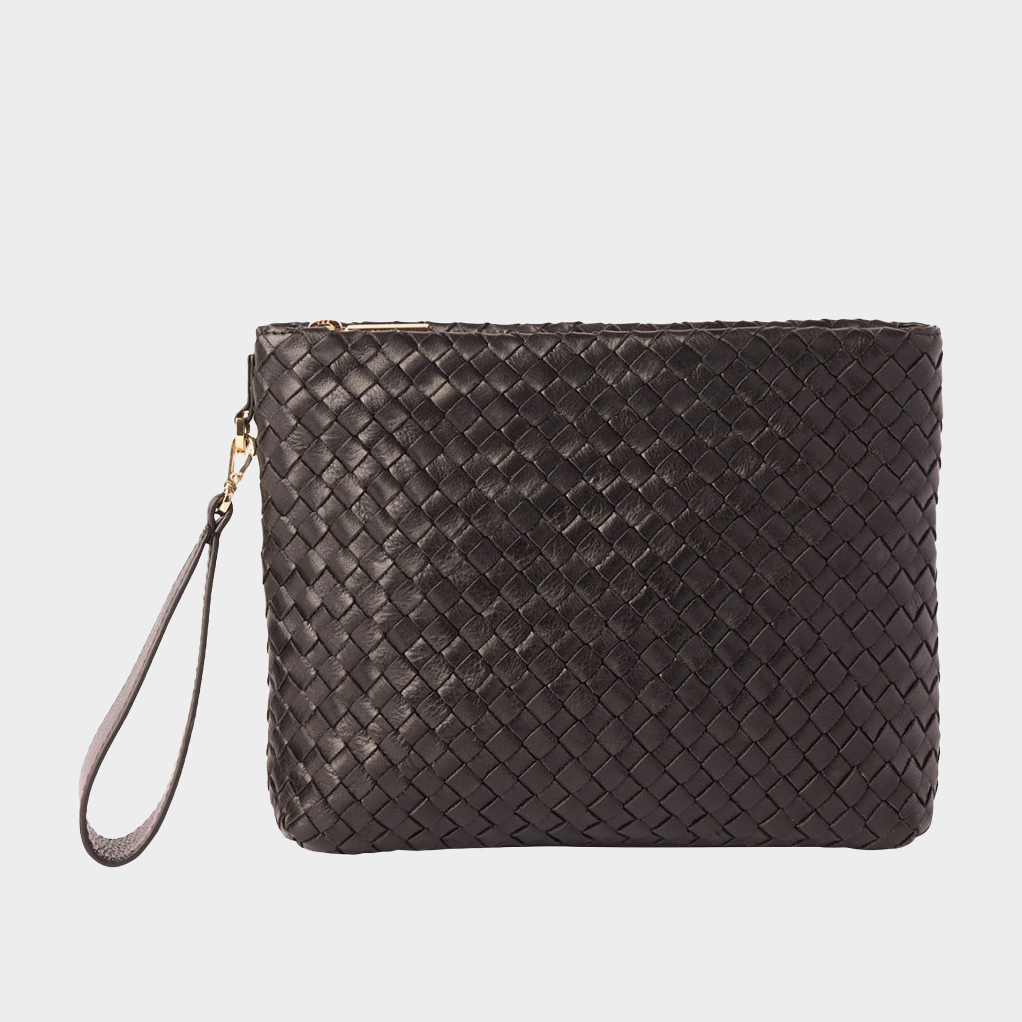 Avah Woven Leather Zip Clutch