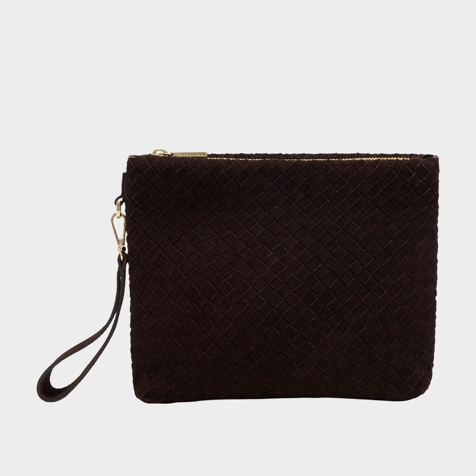 Avah Woven Suede Zip Clutch