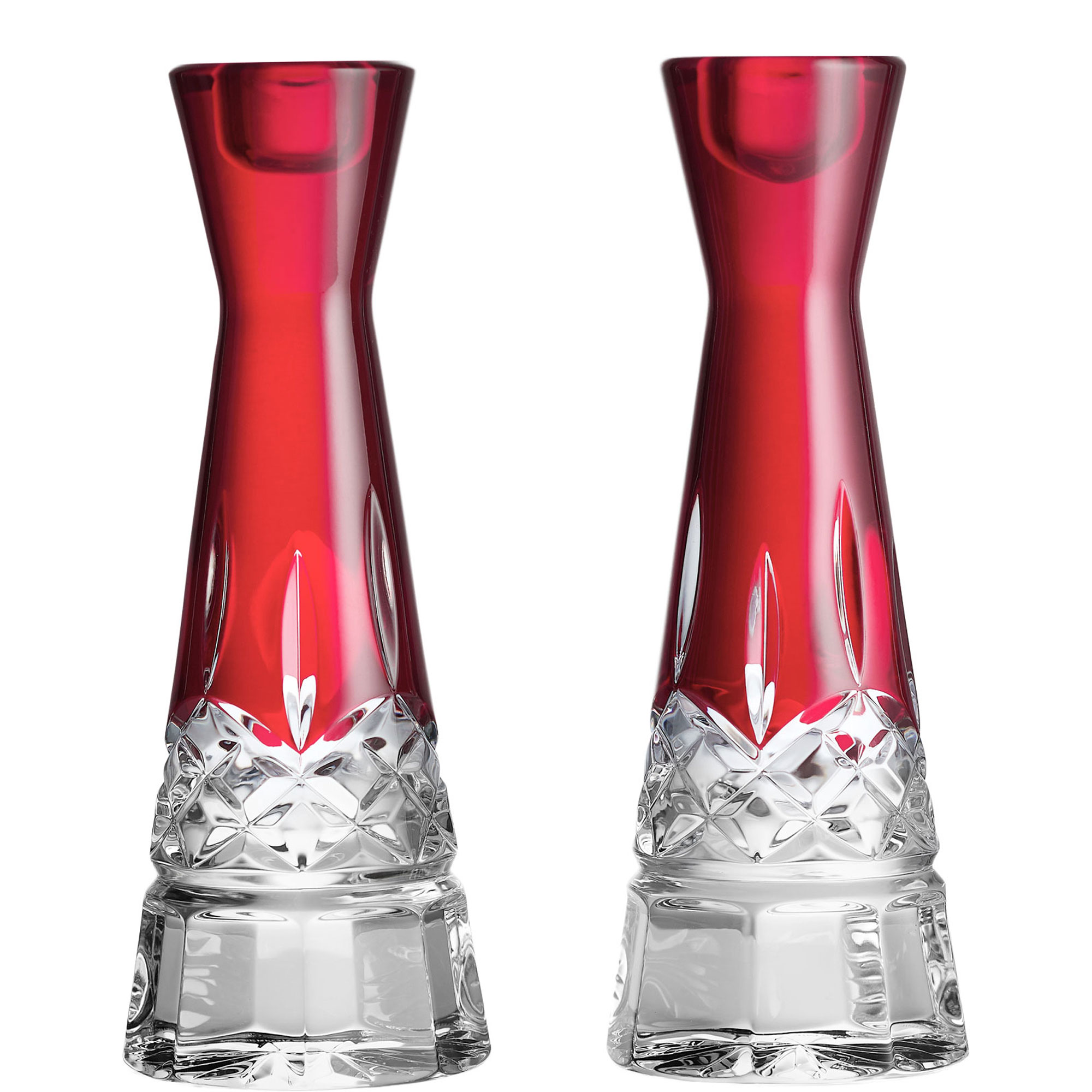 Lismore Red Round Candlestick, Set of Two