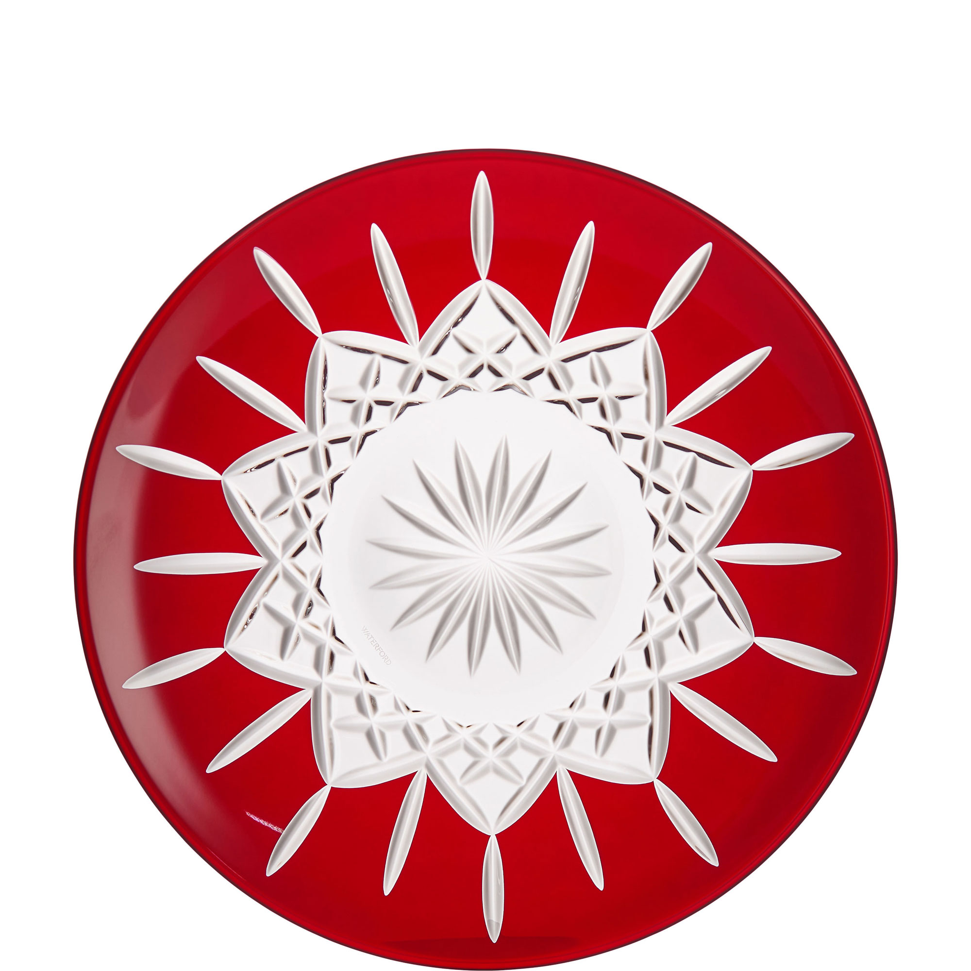 Waterford Lismore Red Decorative Plate 30cm, lead-free crystal with red-toned wedge and diamond cut pattern and starburst centre