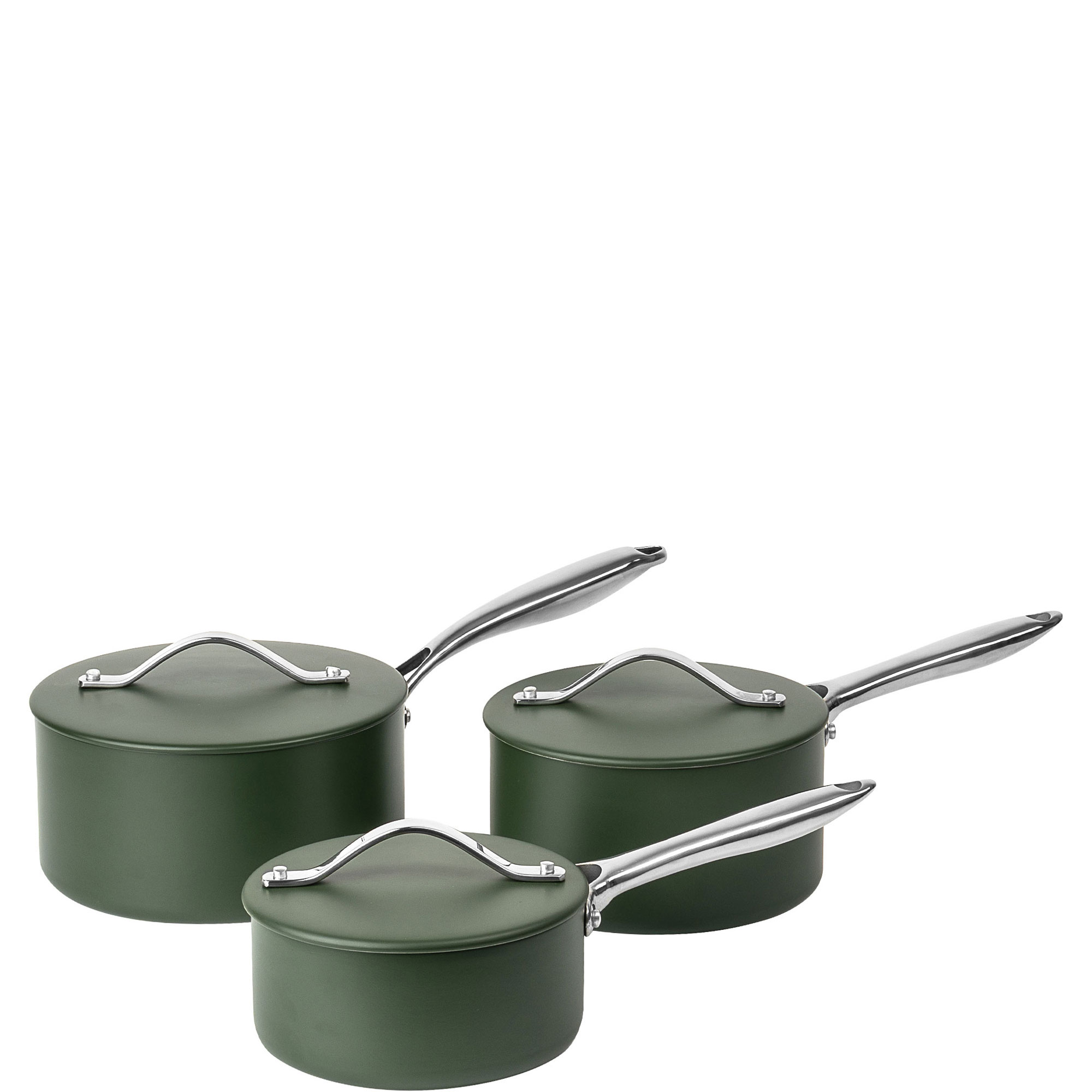 Green Pressed Aluminium Saucepan Three-Piece Set