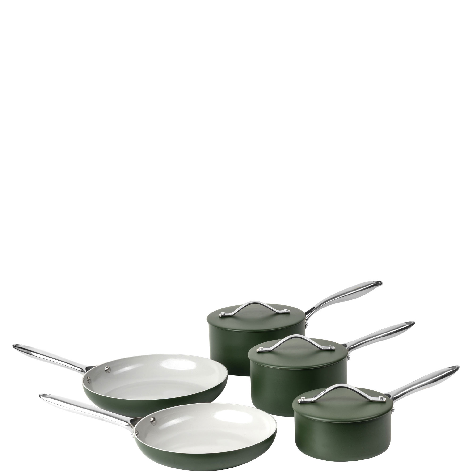 Green Pressed Aluminium Saucepan & Frying Pan Five-Piece Set