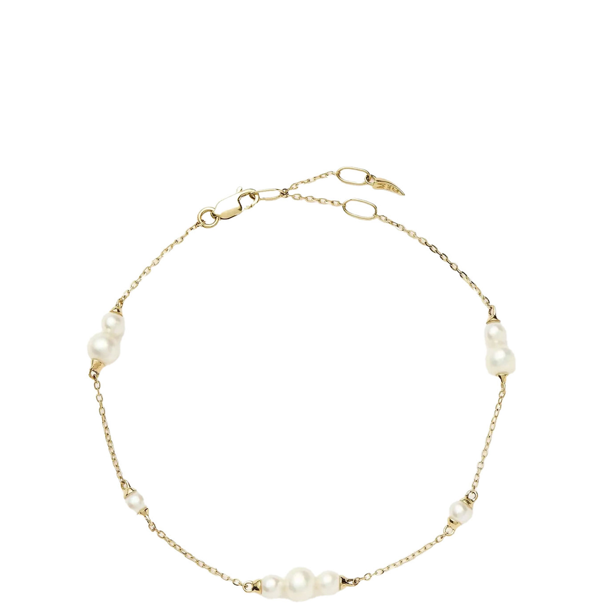 Solid Gold Pearl Chain Bracelet