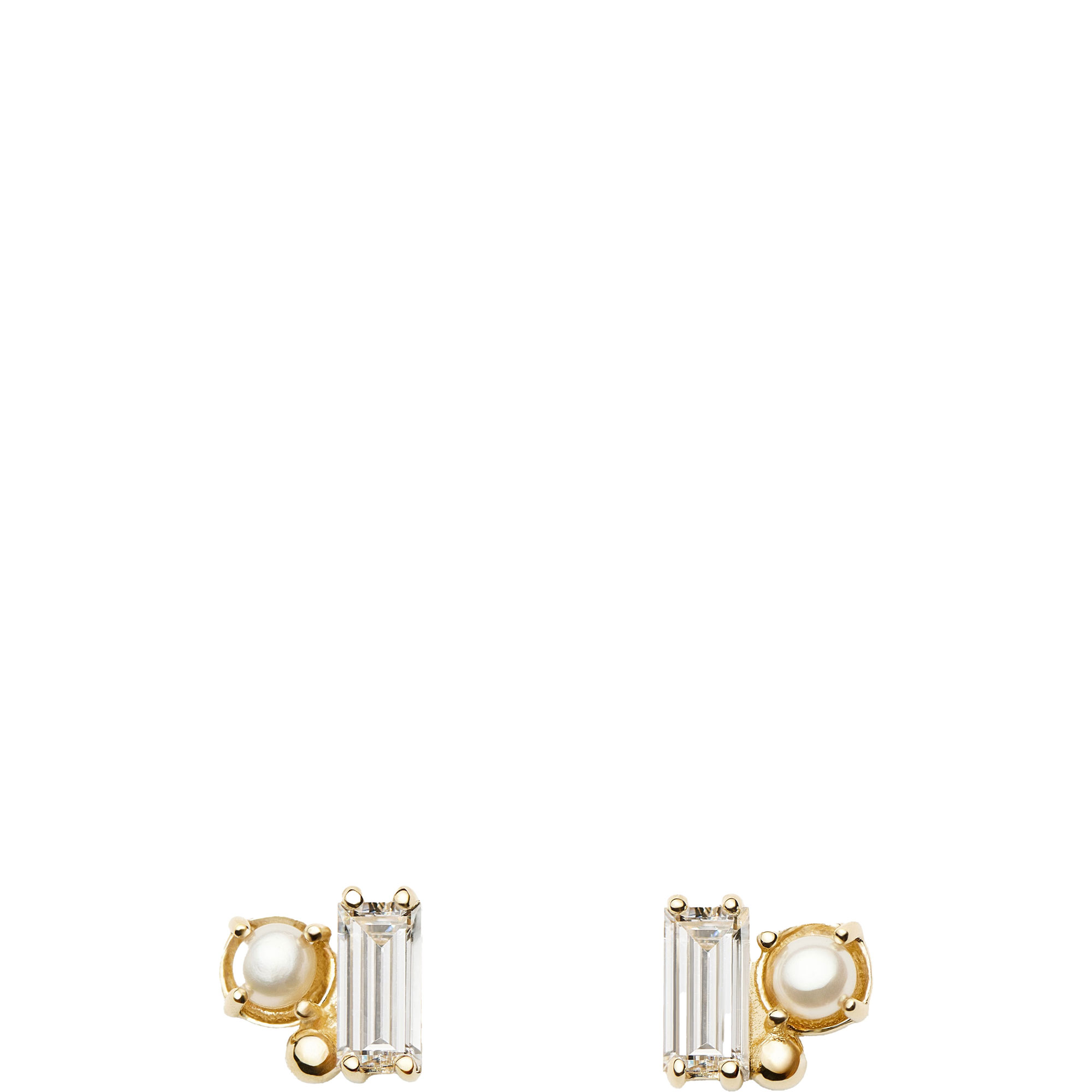 Solid Gold Diamond Pearl Stud Earrings