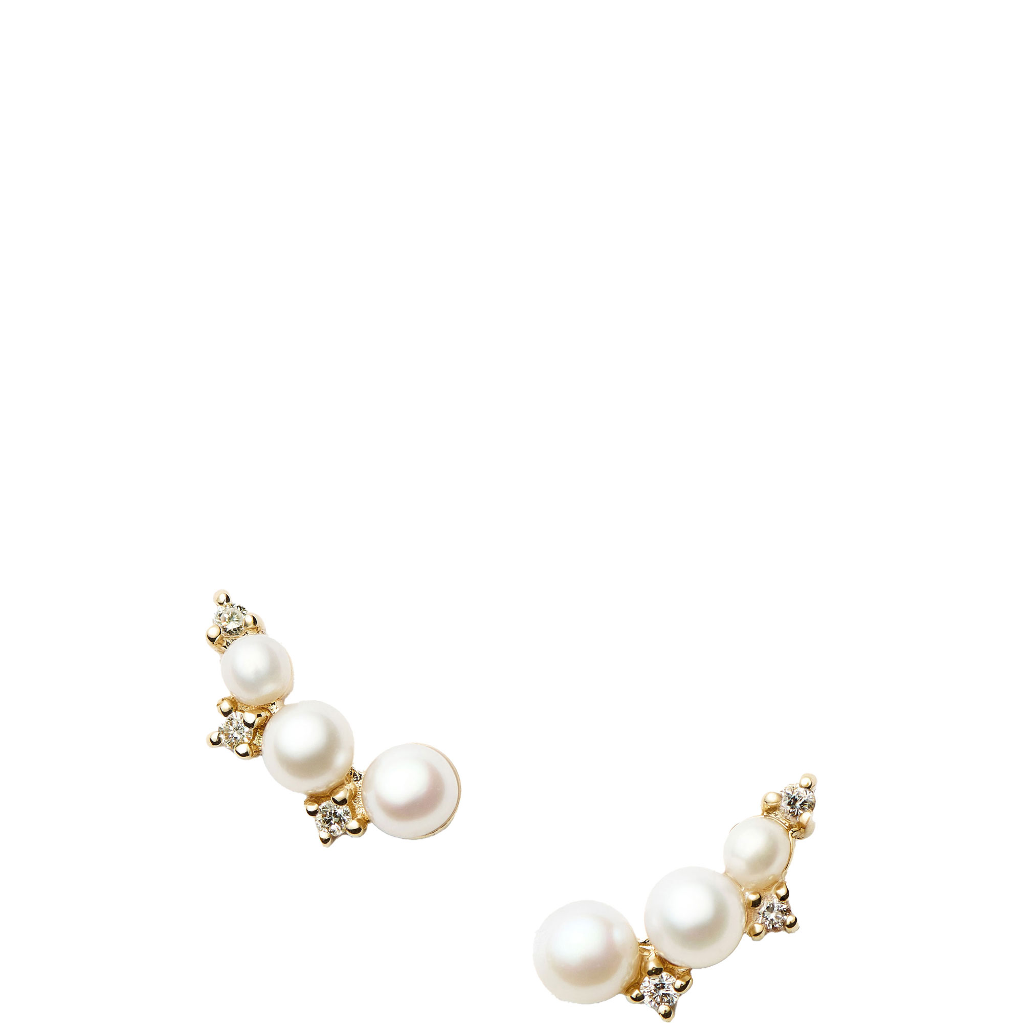 Solid Gold Diamond & Pearl Mini Climber Stud Earrings