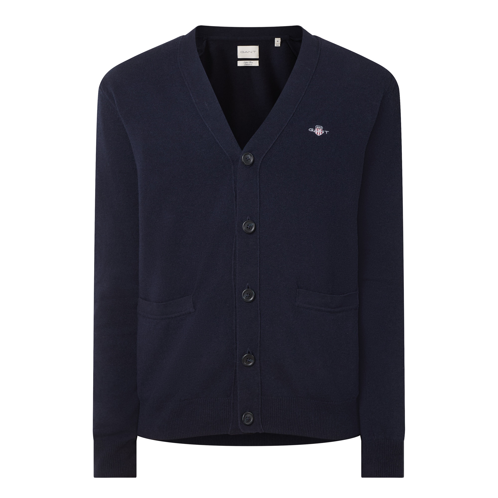 Gant Herren - V-Neck Strickjacke Aus Lambswool Marine - Gr. - M - Bild 4