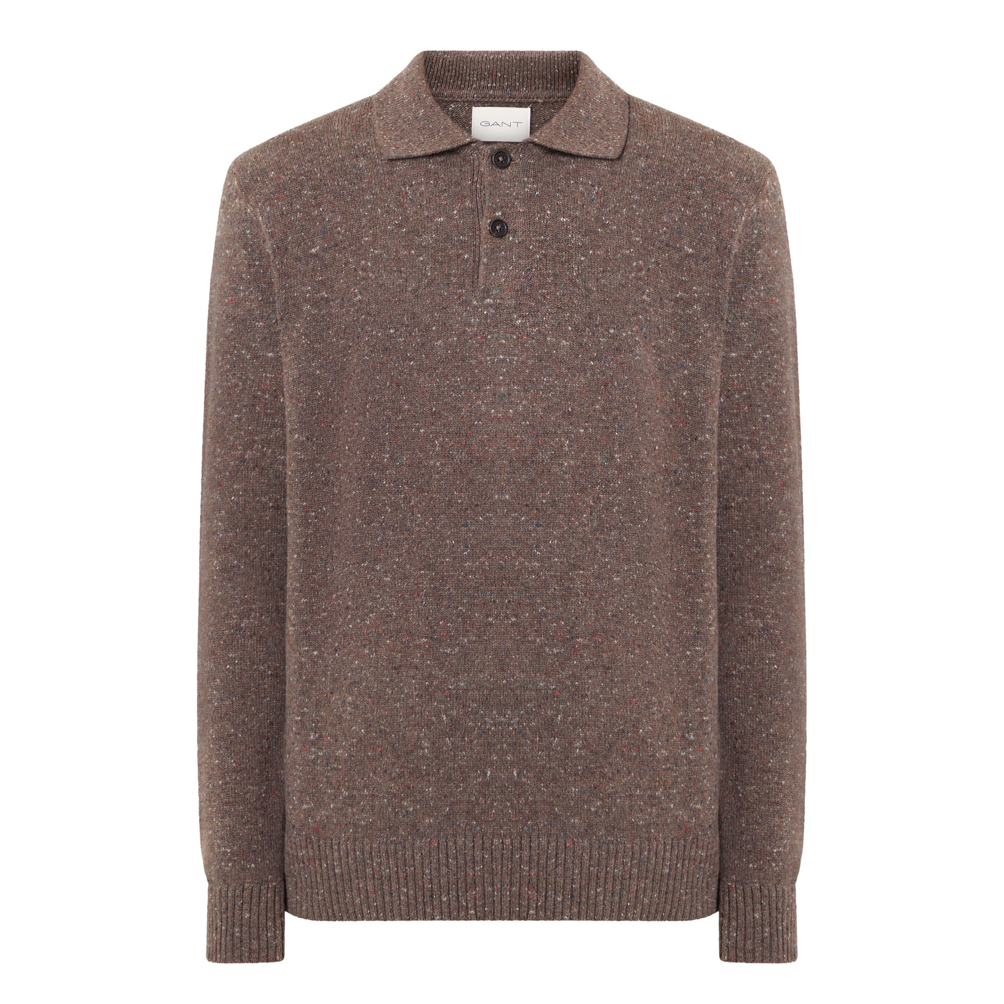 Gant Unisex Marron Langarm-Polo Aus Mischwolle Mit Melange-Effekt - Bild 4