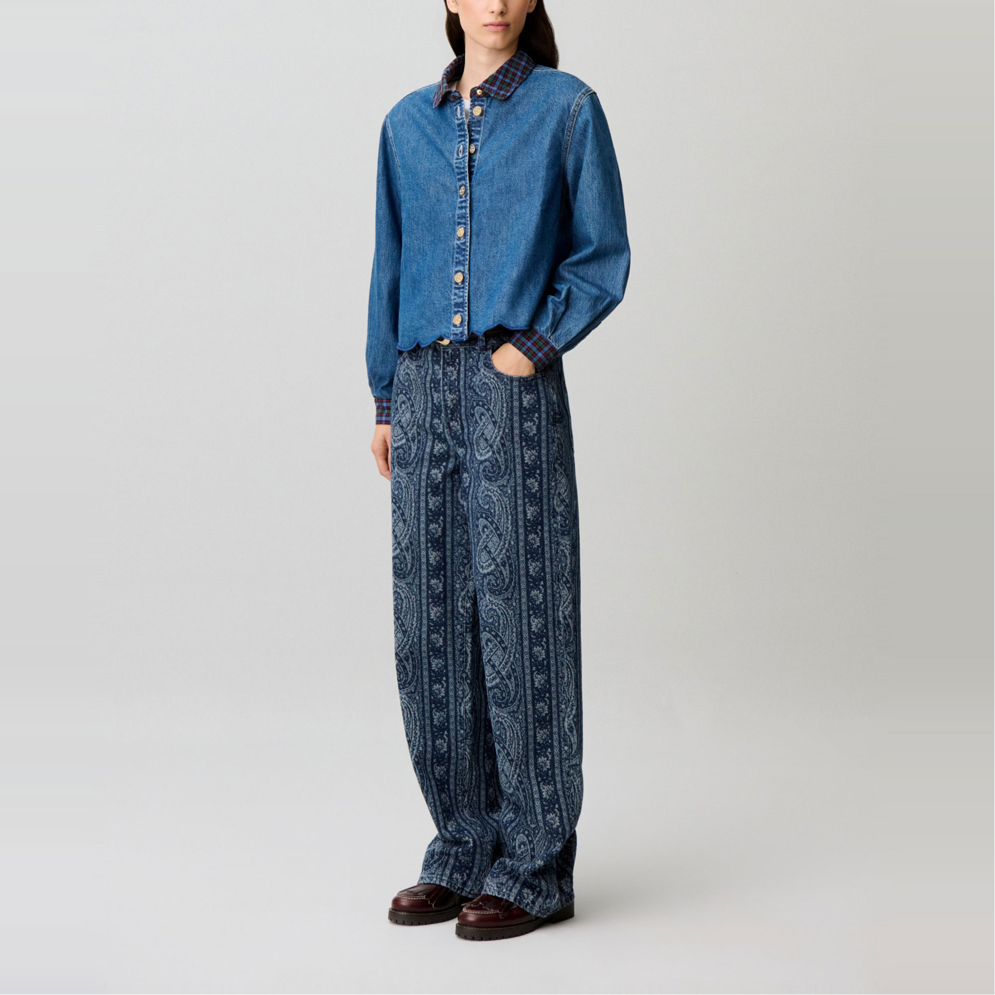 CLAUDIE PIERLOT Check Collar Denim Shirt