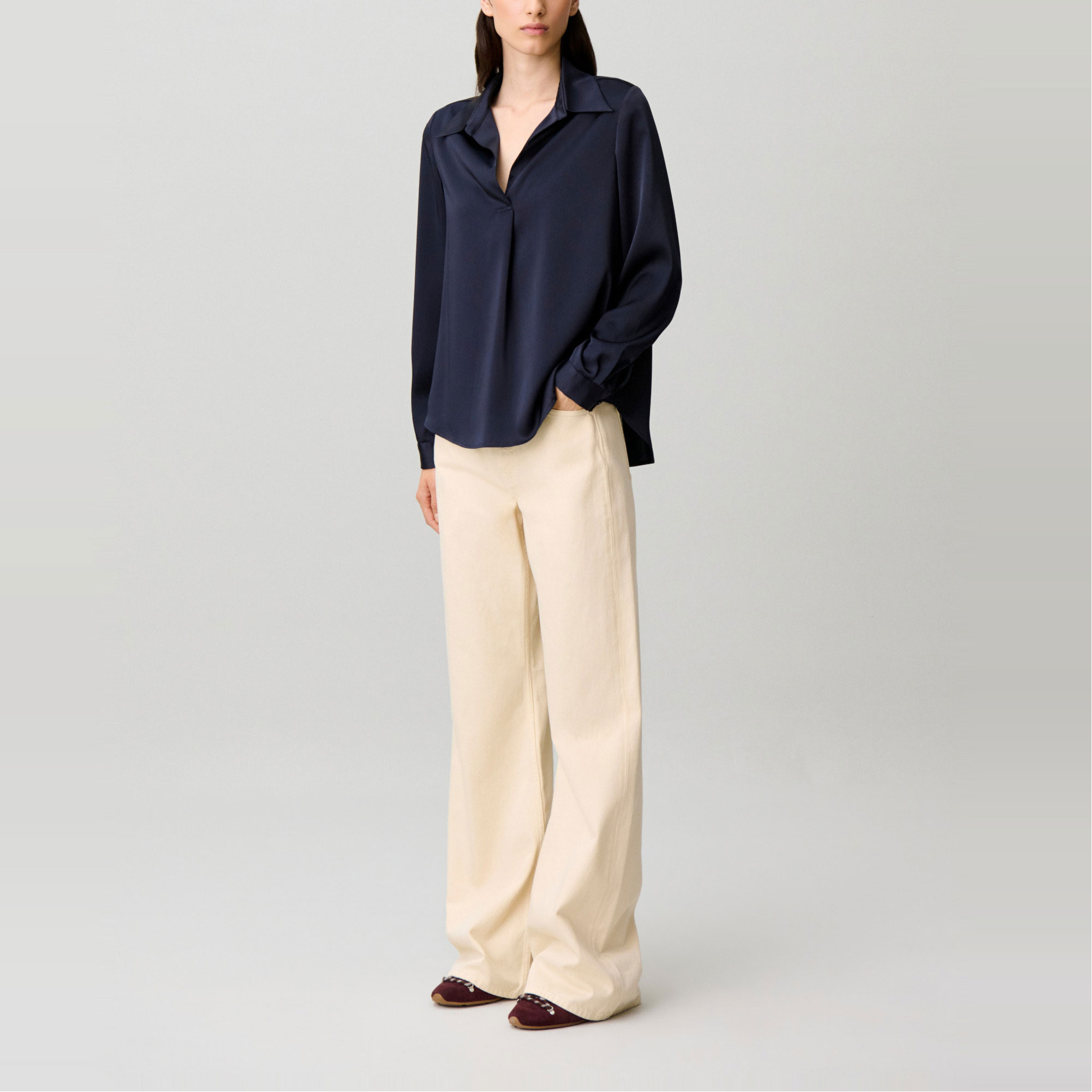 CLAUDIE PIERLOT Open Collar Pleat Blouse
