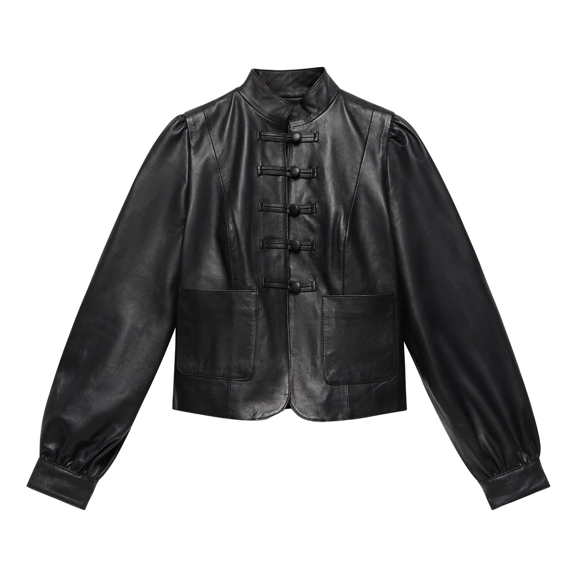 Mint Velvet Fog Button Leather Jacket