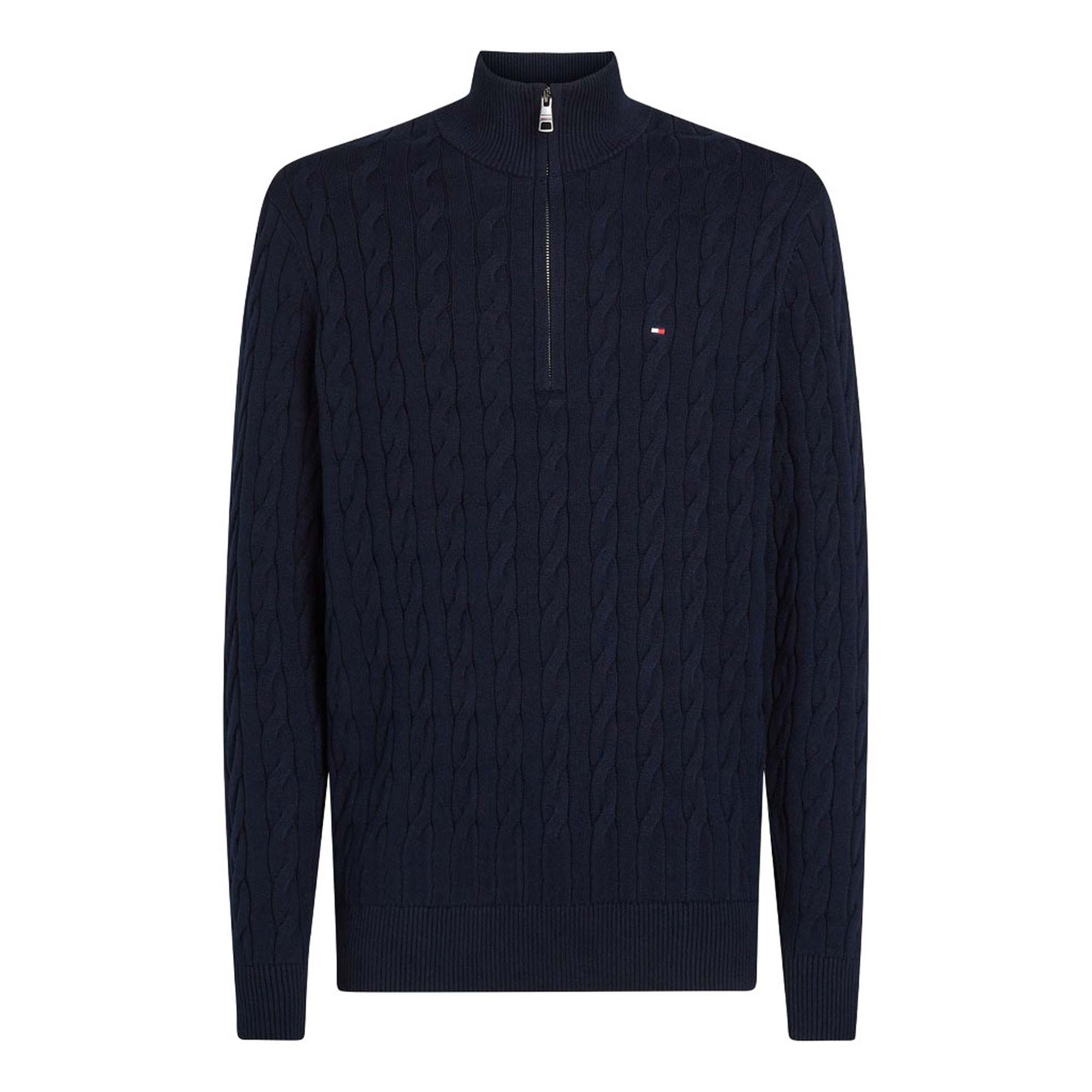 Tommy Hilfiger Flag Logo Cable Knitted Quarter-Zip Sweater