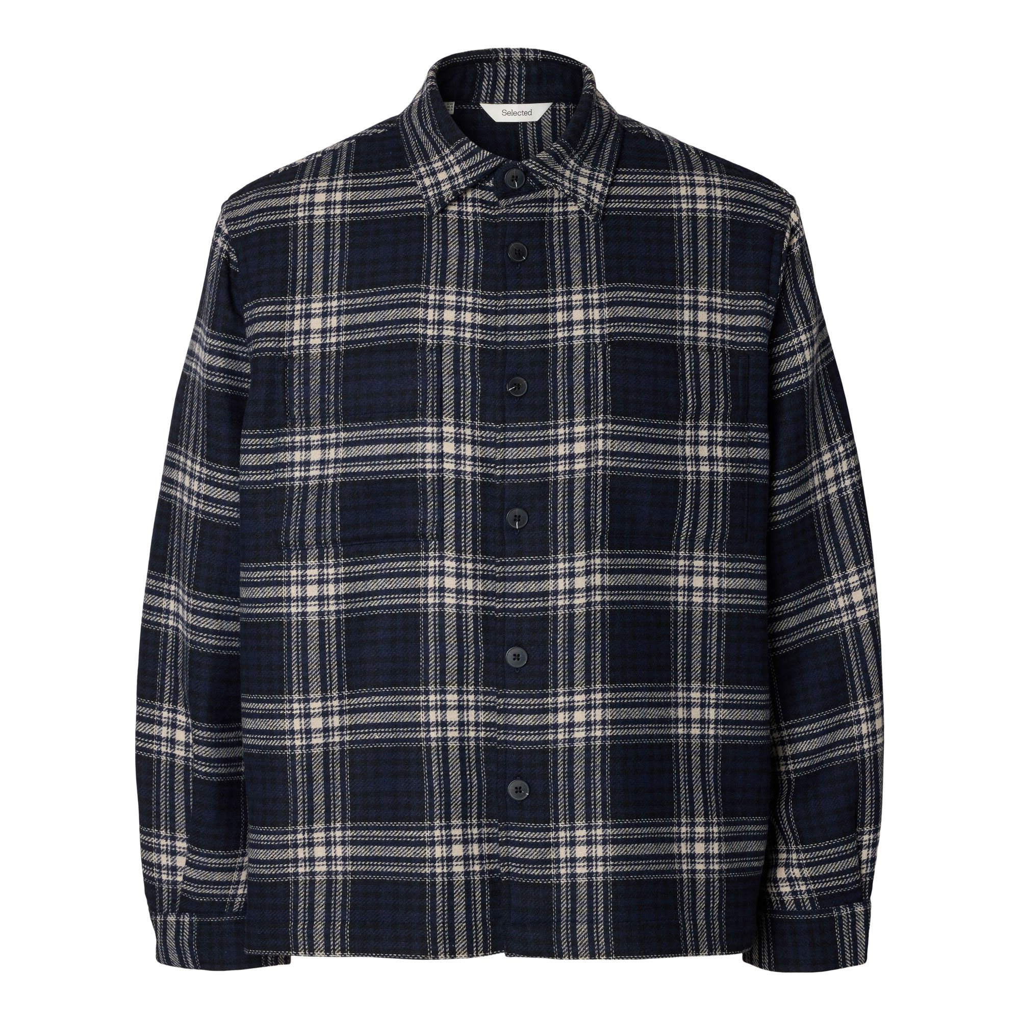 Selected Slmole Pablo Wool Blend Overshirt N, Sky Captain/Egret / Black - Bild 5