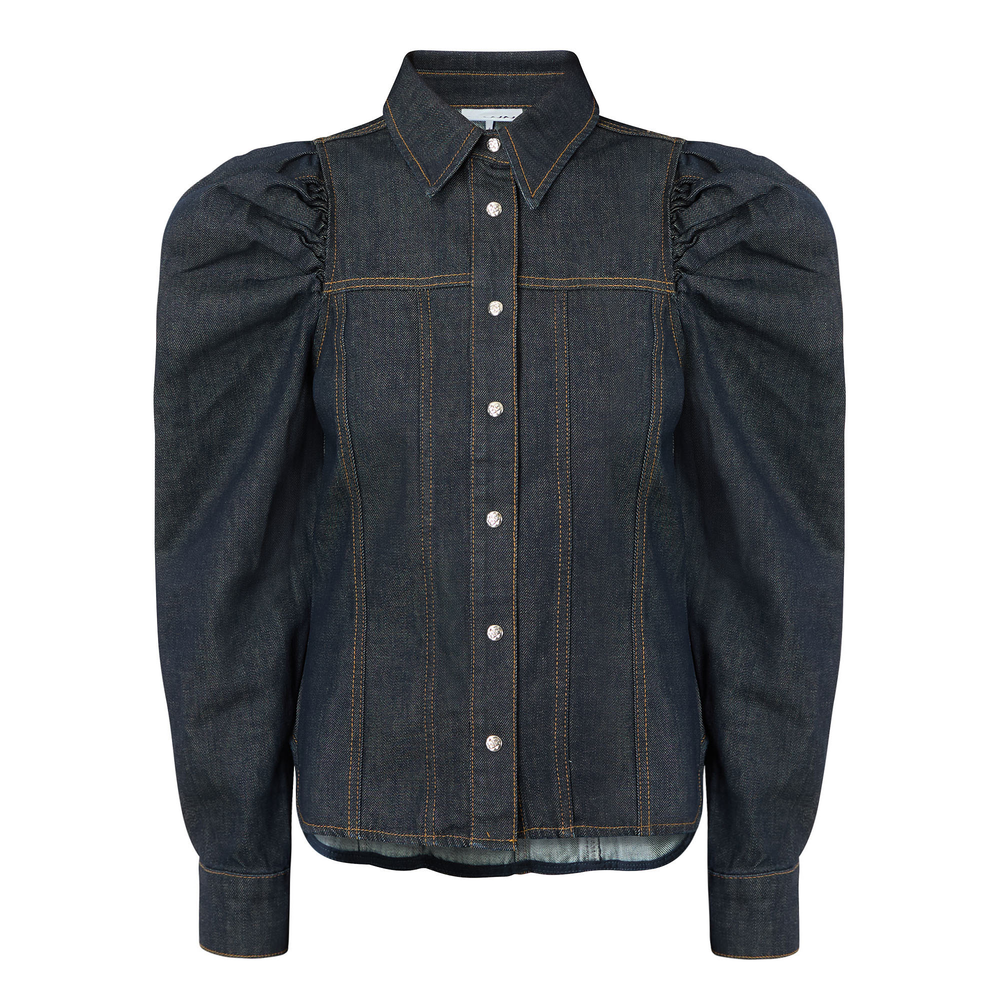 GANNI Hemd aus strukturiertem Slub-Denim marineblau - Bild 3