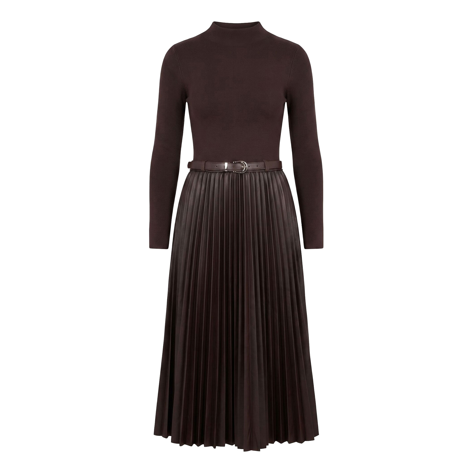 Forever New Gianna Faux Leather Pleated Flared Dress