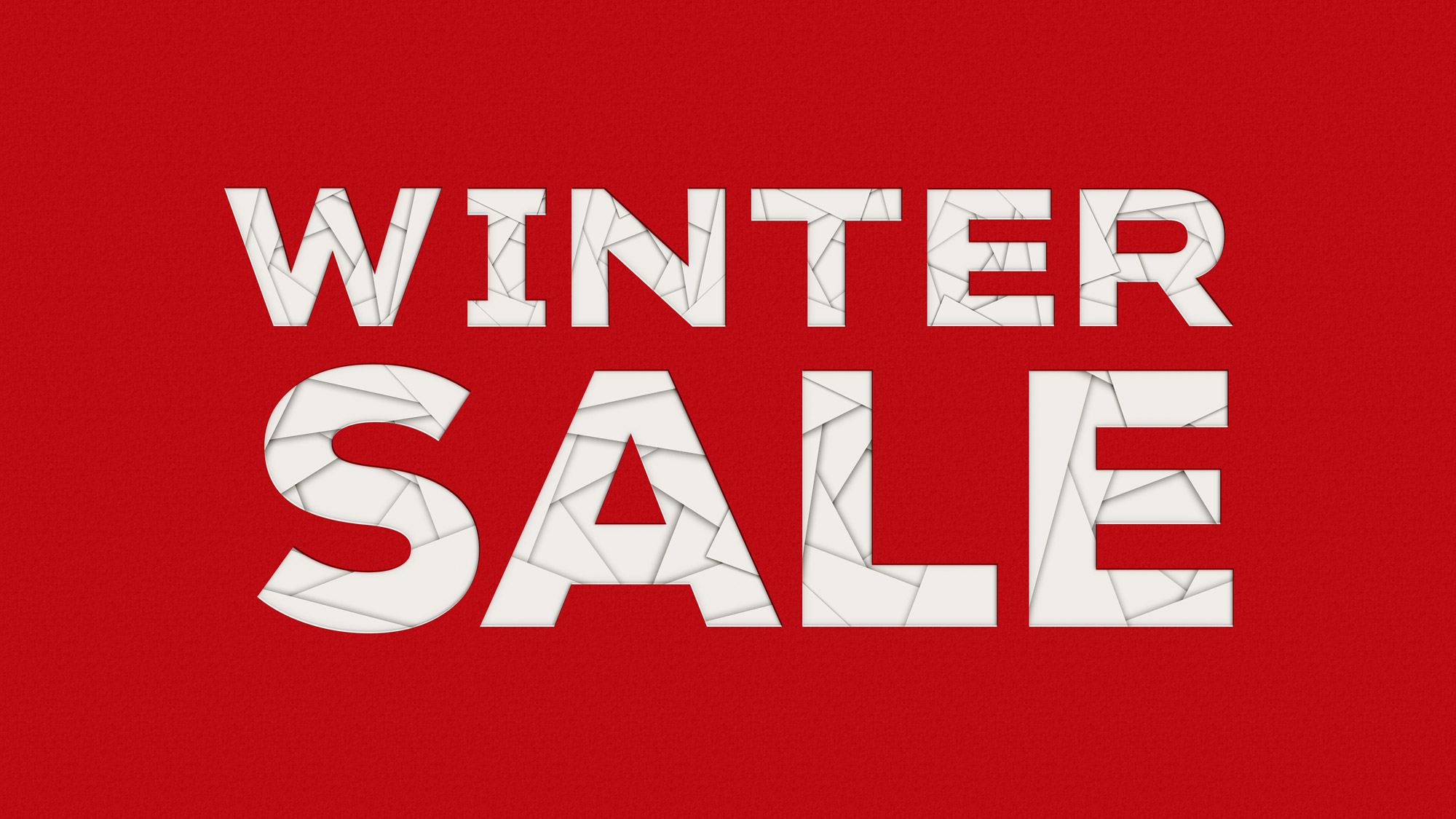 Red winter sale graphic with white text.