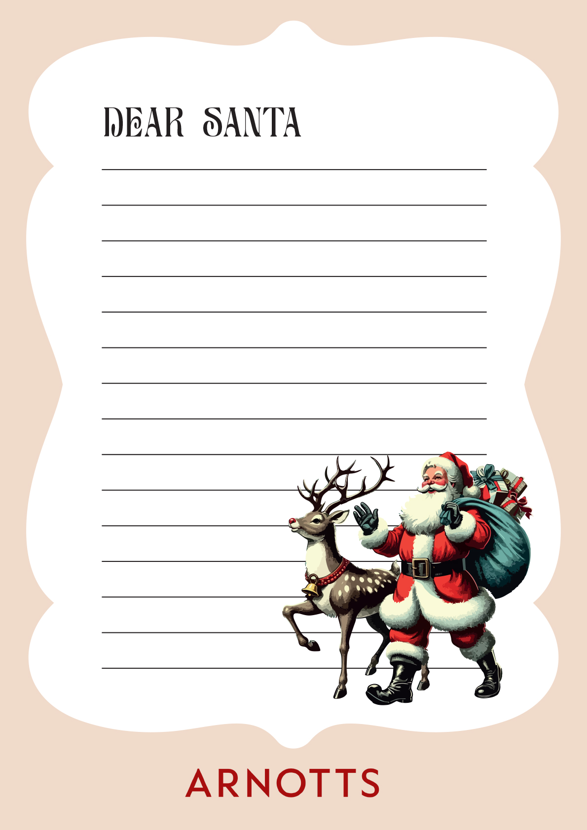 A Santa letter with an illustration of Santa in the corner and Arnotts logo at the bottom.