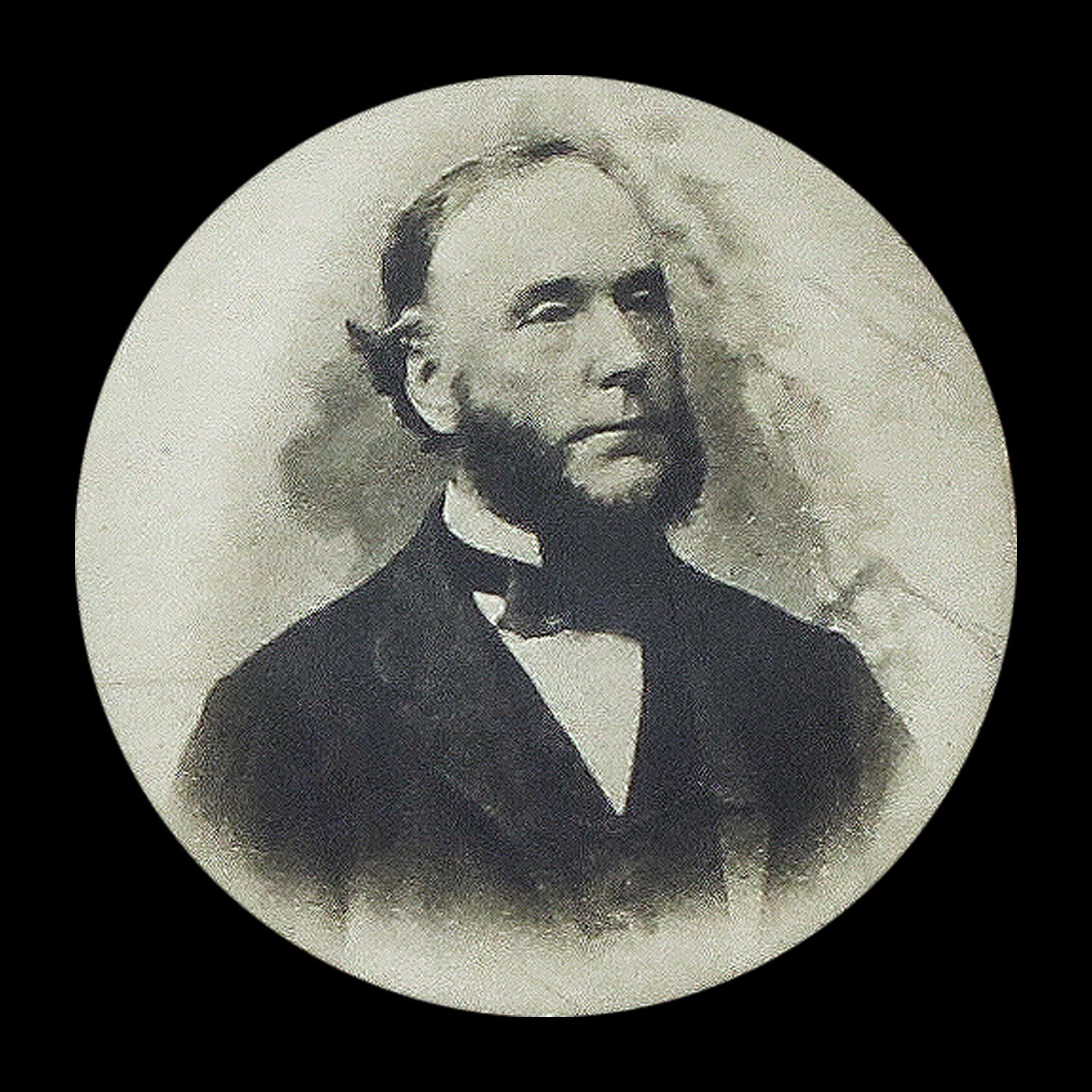 Historical portrait of a man in formal 19th century attire with white collar and dark jacket